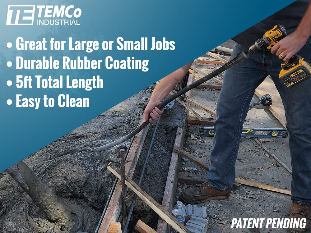 TEMCo Cordless Concrete Vibrating Tool, Drill-powered Concrete Vibrator