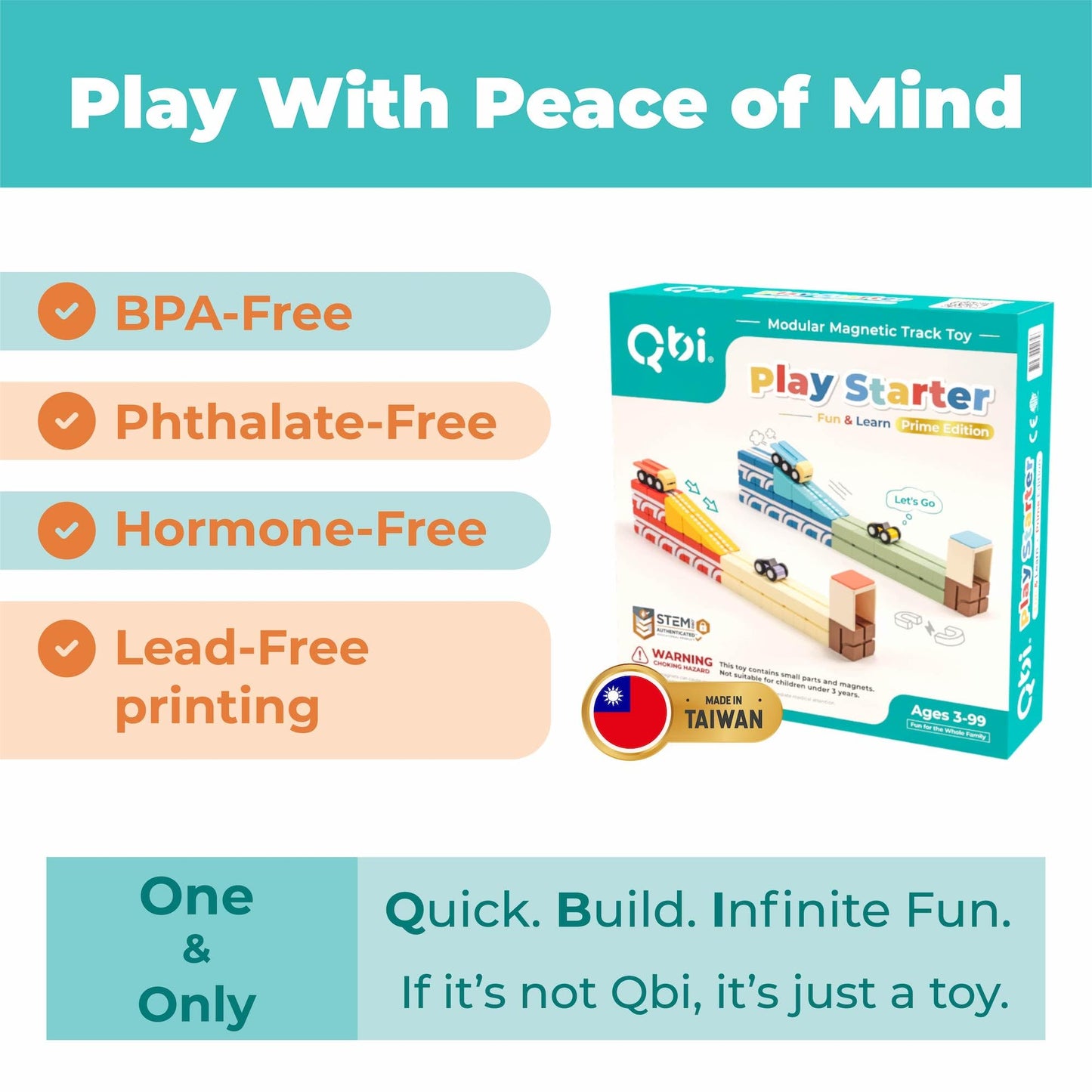 QBI STEM All-in-1 Toy Set with 5 Cars & 3D Tracks | Open Ended Educational Sensory Magnet Cubes | Montessori Toys, Magnetic Building Blocks for Boys & Girls (49 Pieces)