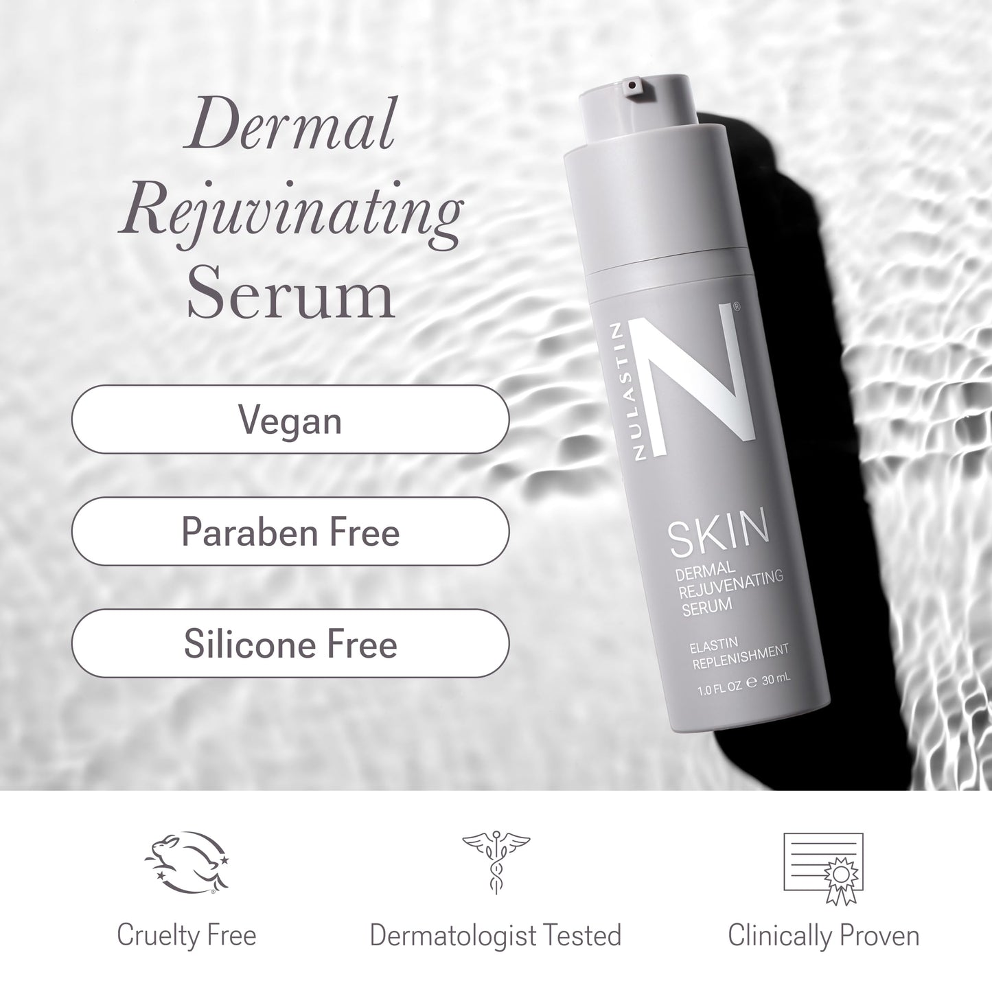 NULASTIN Dermal Rejuvenating Peptide Face Serum for Women with Elastin - Firming, Anti Aging, Barrier Repair, Plumping Hydrating Serum Sensitive & Mature Skin - Vegan, 1 Fl Oz