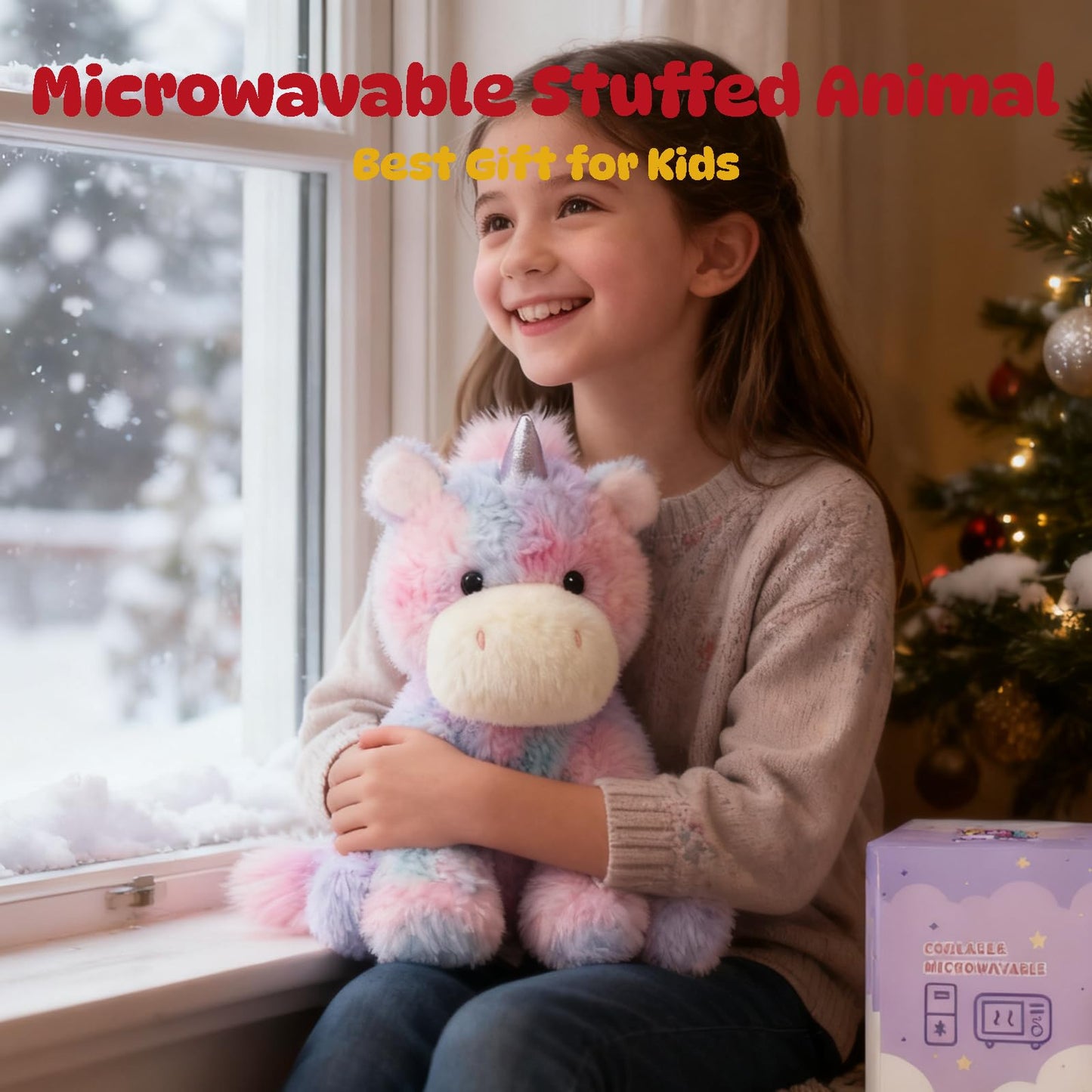 Easfan Weighted Stuffed Animals, Heated & Coolable Weighted Plush Toy for Period Cramps & Pain Relief, Microwavable Lavender Scented Toys Cute Soft Plushies, Unicorn Gifts for Adults & Kids,12 inch