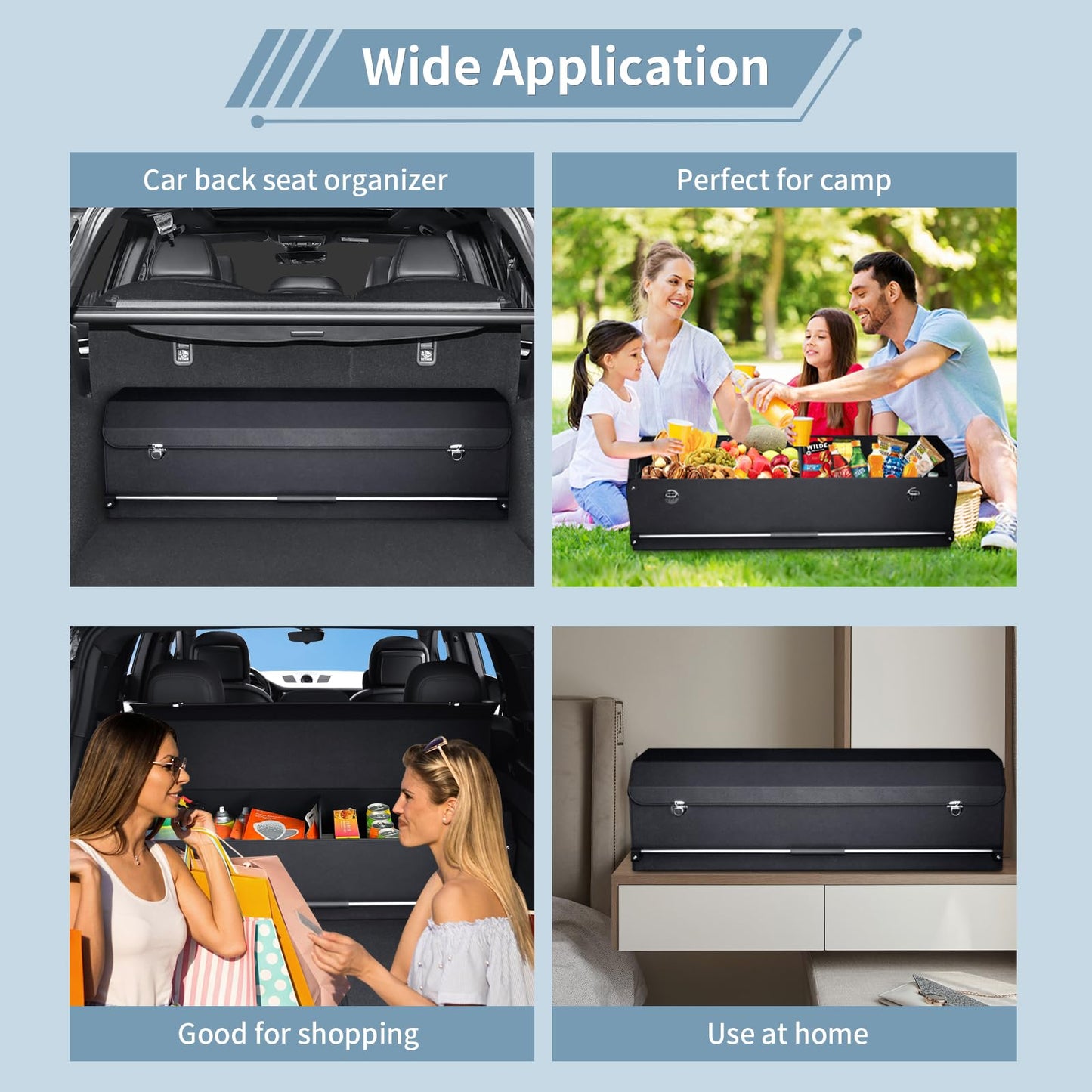 XCF Car Trunk Organizer for Honda CR-V 2017-2022, Collapsible Sturdy Trunk Storage Container with Lid and Handle Large Leather Car Trunk Storage (Black, 39.7 x 11.4 x 12.2in)