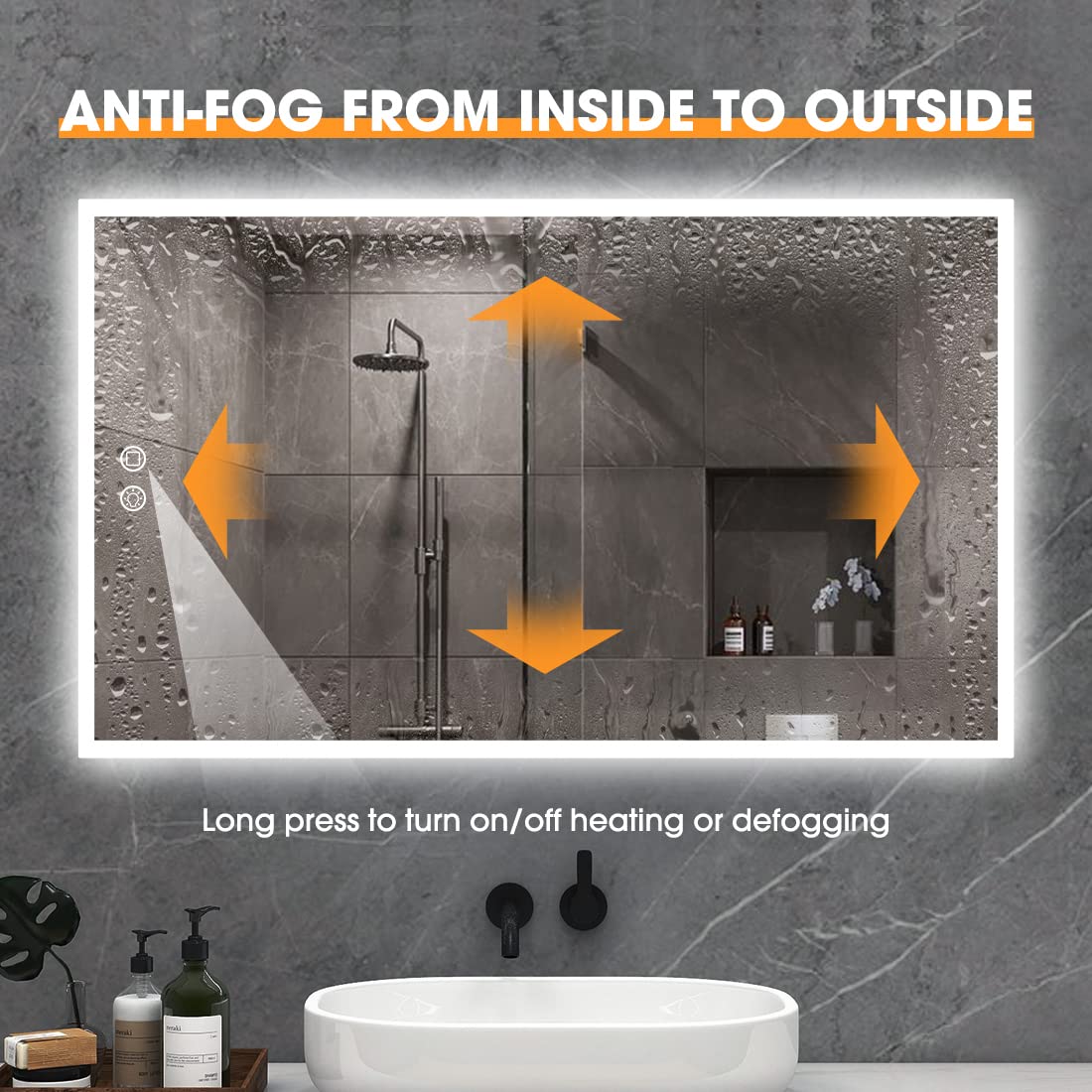 Evokor 40 x 24 Inch Led Smart Bathroom Mirror with Lights, Anti Fog, White/Warm/Natural Light, Dimmable, Lighted Vanity Mirror Wall Mounted, CRI92, IP54 Waterproof (Horizonal & Vertical
