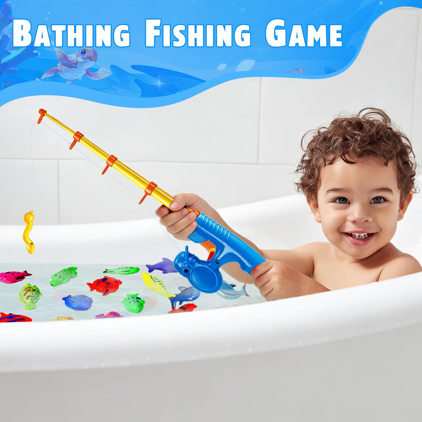 CozyBomB™ Magnetic Fishing Toy Pole 2 Pack for Replacement | No Fishes are Included, Bathtime Carnival for Toddler Education Teaching, Party Fishing Poles Rod Ocean Sea Animals Birthday Gift (X-Large)