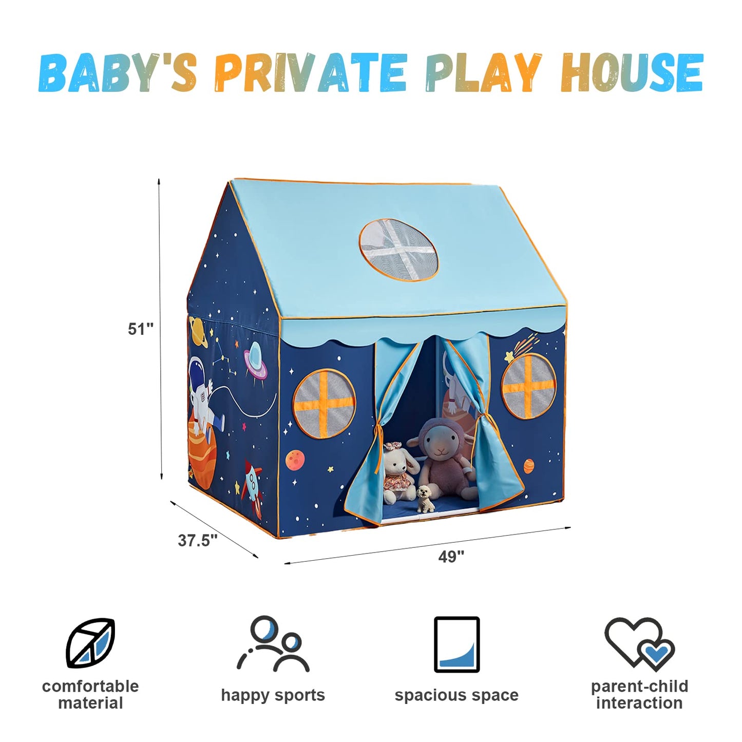 TTLOJ Gift for Christmas Outer Space Style Play Tents for Boys Girls, Large Playhouse Castle Toy for Toddler Play House, Teepee Tent Indoor Outdoor (Ball Lights NOT Included