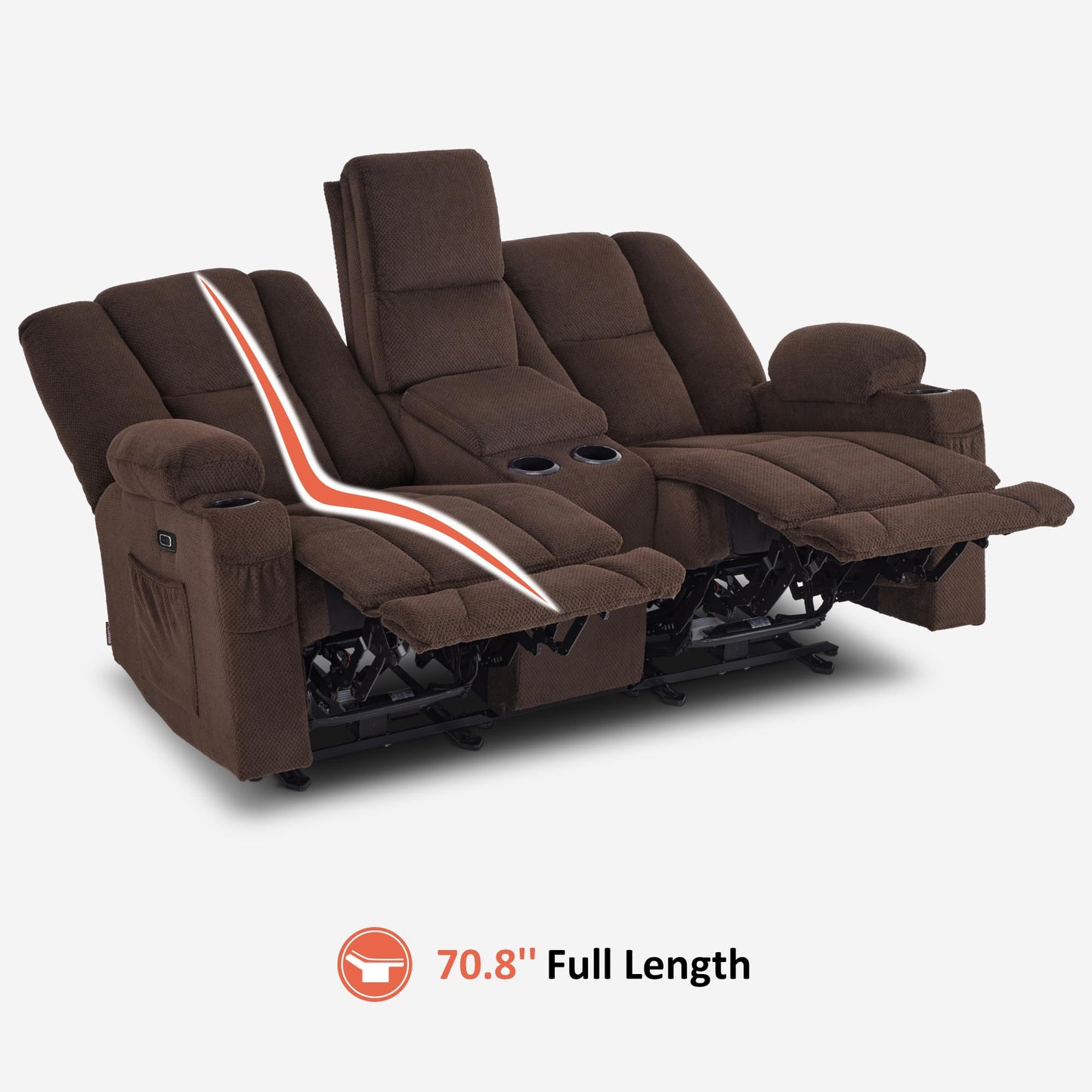 MCombo Zero Gravity Power Loveseat Sofa with Console, Heat and Massage, Reclining Loveseat for Living Room, Fabric 6035SET (Brown, Loveseat with Console)