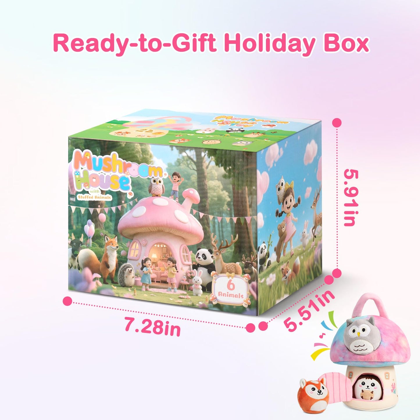 GUZROK Interactive Plush Mushroom House Playset with 6 Stuffed Animal Toys – Soft Sensory Toy for Babies & Toddlers, Montessori Learning Plush with Crinkle Sounds – Portable Gift for Boys & Girls