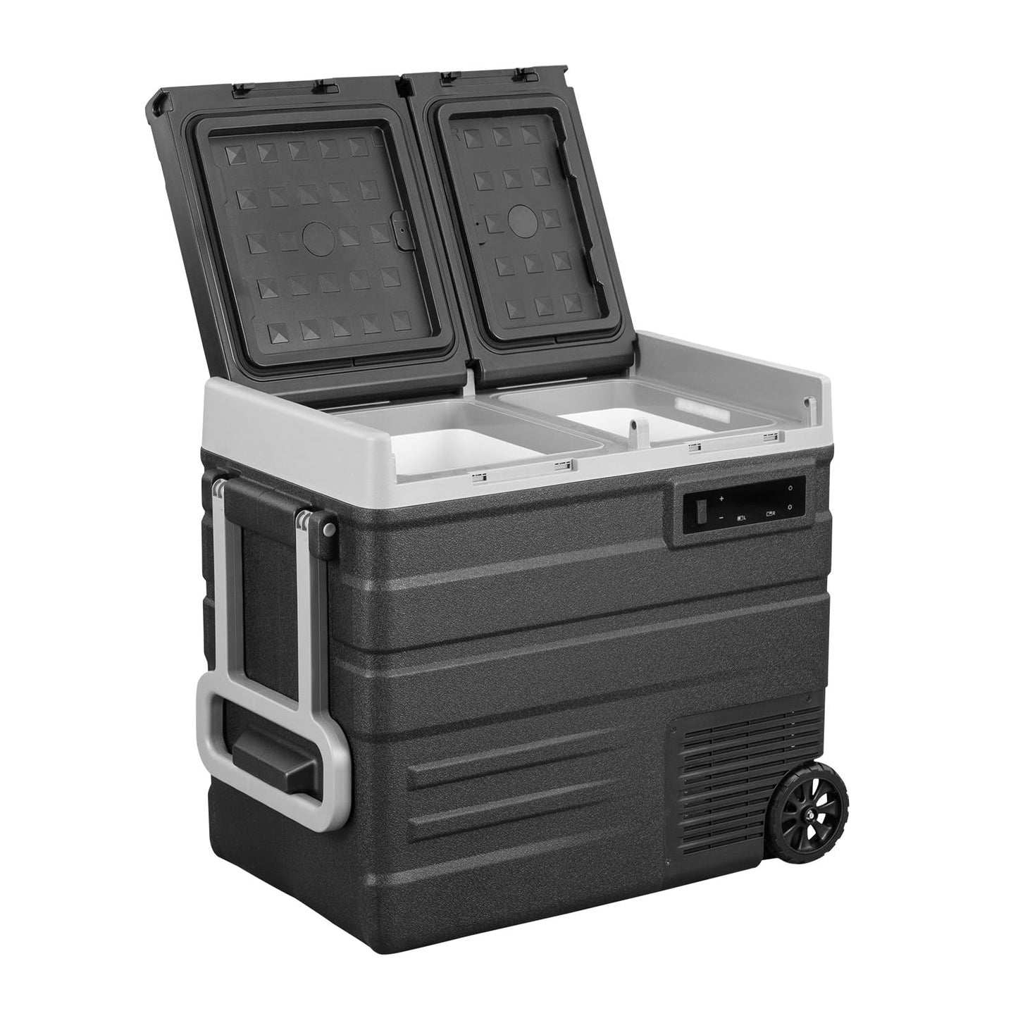 Alpicool UD65 Portable Wheeled Car Freezer with Dual Compartments,12 Volt Car Refrigerator, 60 Quart Fast Cooling Fridge, with 12/24V DC and 100-240V AC for Outdoor, Camping, RV, Truck
