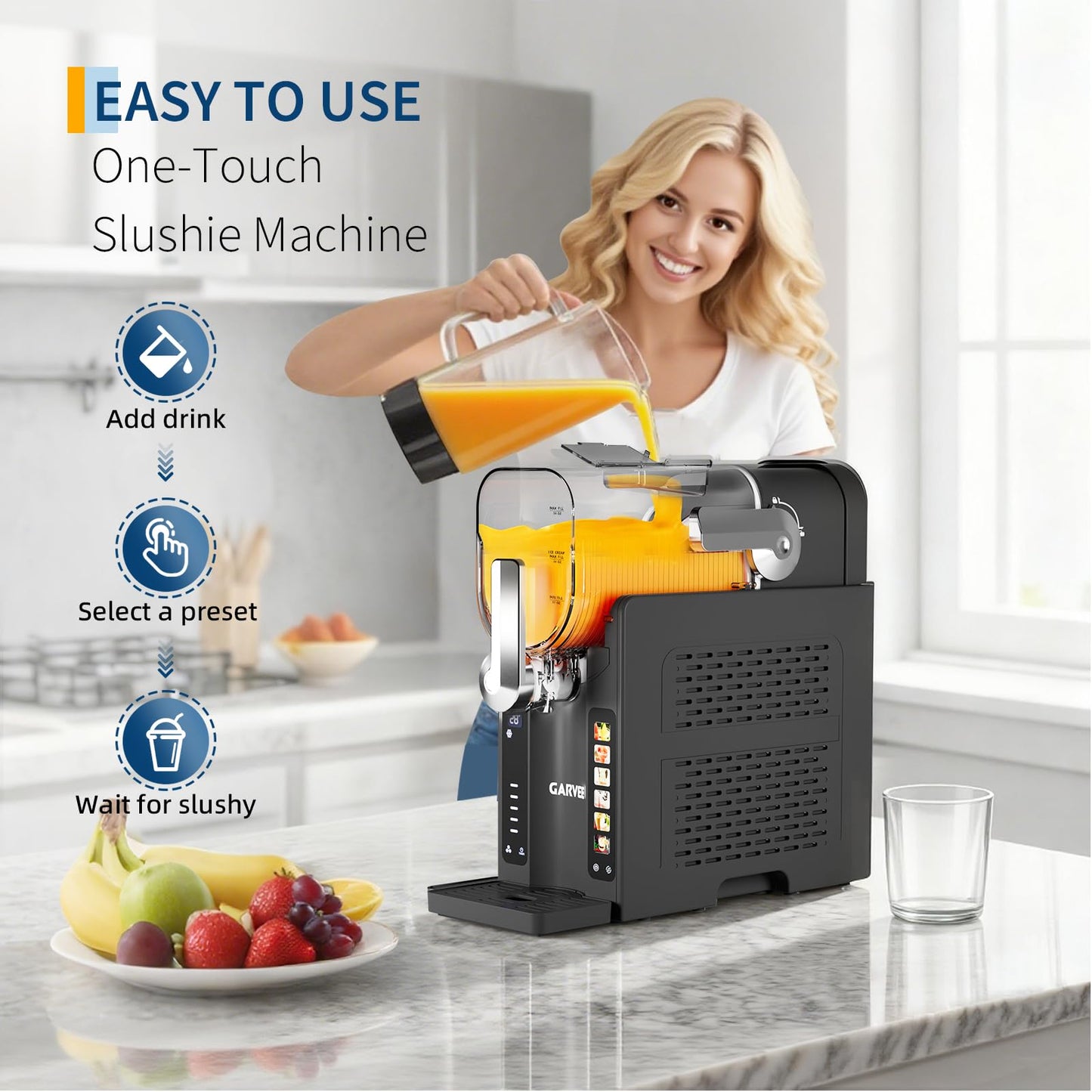 Garvee Slushie Machine for Home No Ice Needed, Frozen Drink Maker with LED Display & 6 Pre-Set Programs, 70 oz Large Capacity for Frozen Margaritas,Frappés,Ice Cream, Dark Gray