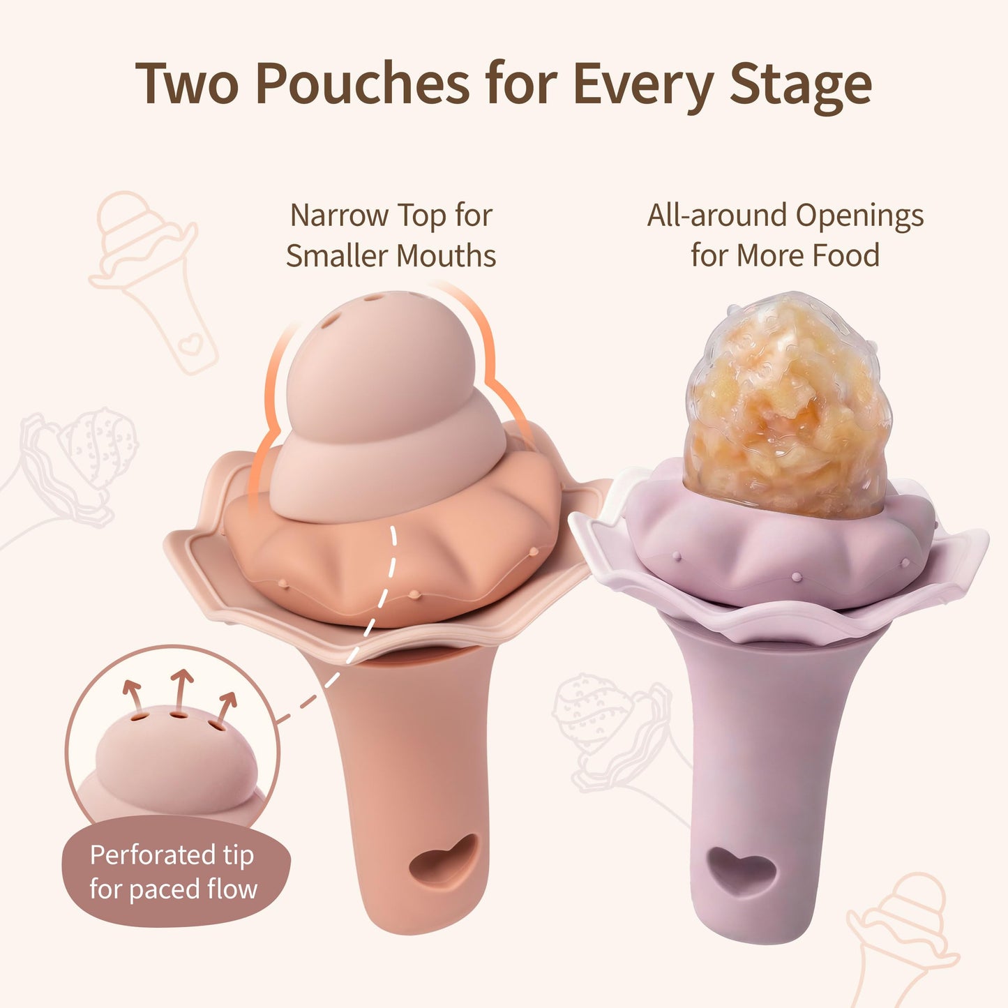 Moonkie Baby Fruit Feeder with Freezer Tray, BPA Free Silicone Food Feeder for Infant Self Feeding, Breastmilk Popsicle Molds, Mesh Feeder with Two Pouches, Baby Shower Gifts 4 Months+, 2 Pack
