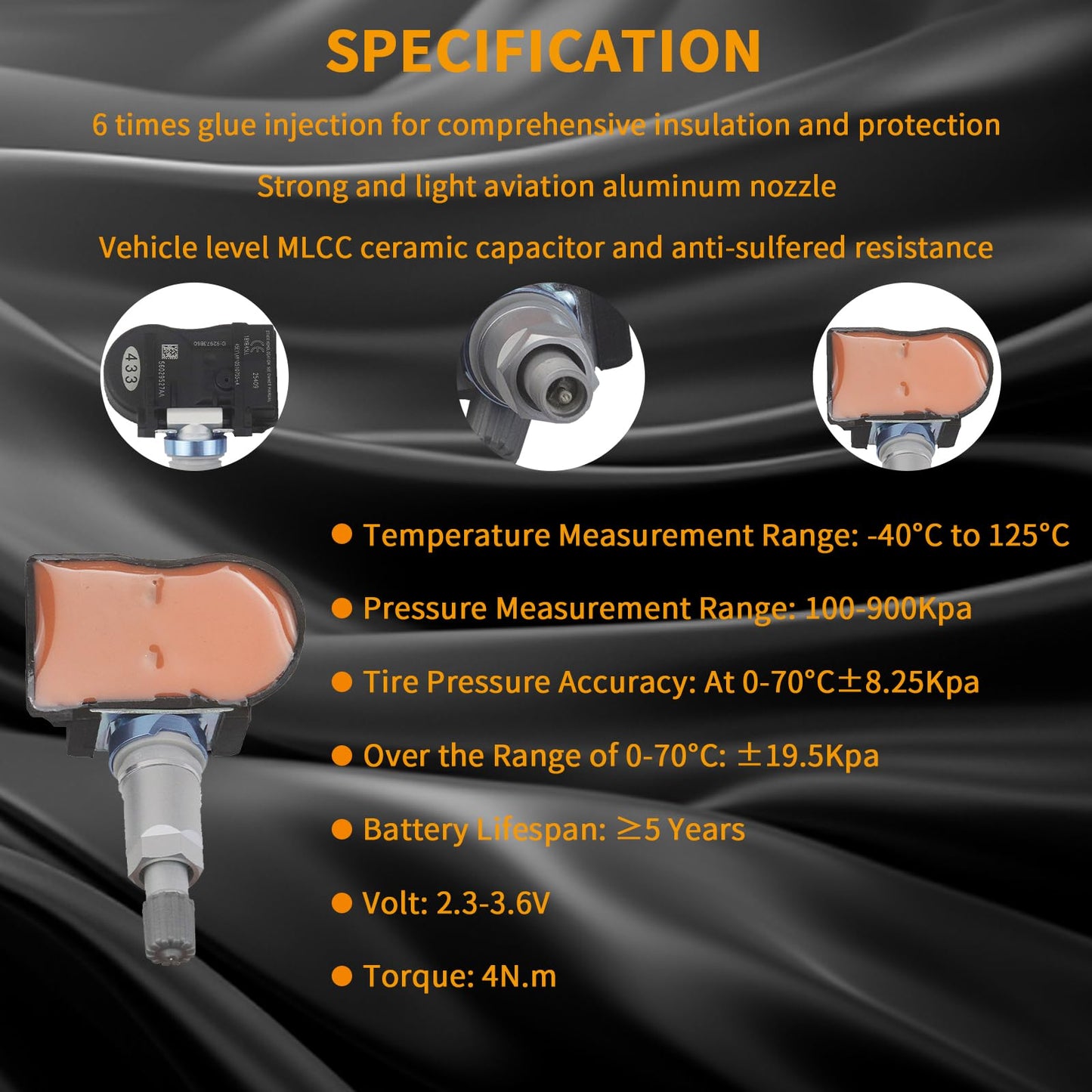 JUEDIMA TPMS Sensor, 433MHz Tire Pressure Monitor Sensor Compatible with Chrysler 300, Town & Country, Charger, Journey, Magnum & Routan 2006-2010, Replace# 56029527AA, 4PCS Set