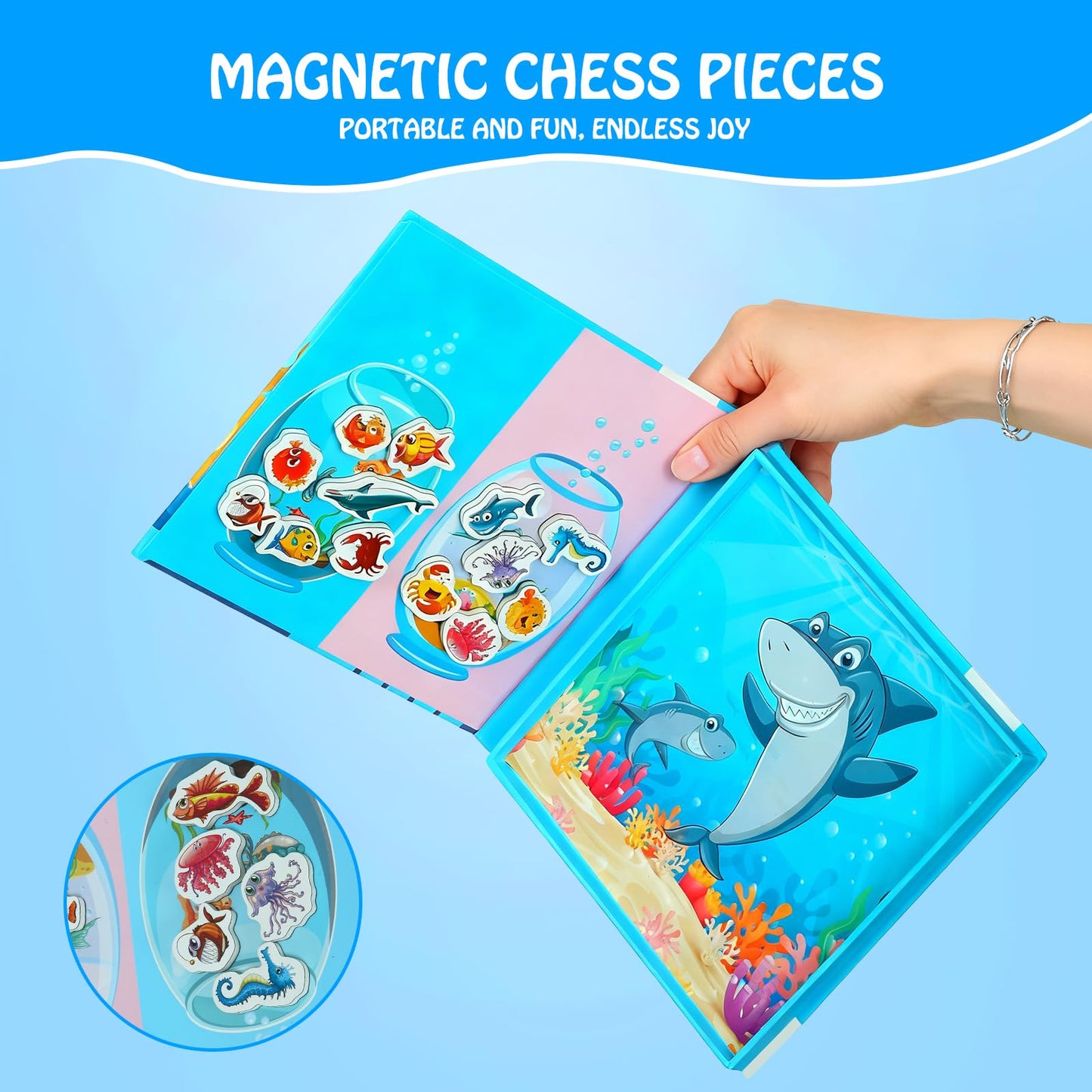 VOLSION Magnetic Fishing Game for Toddlers Ages 3-8 – Montessori Wooden Educational Toy with 28 Fish – Preschool Learning Toy for Fine Motor Skills, Travel, Airplane & Road Trips