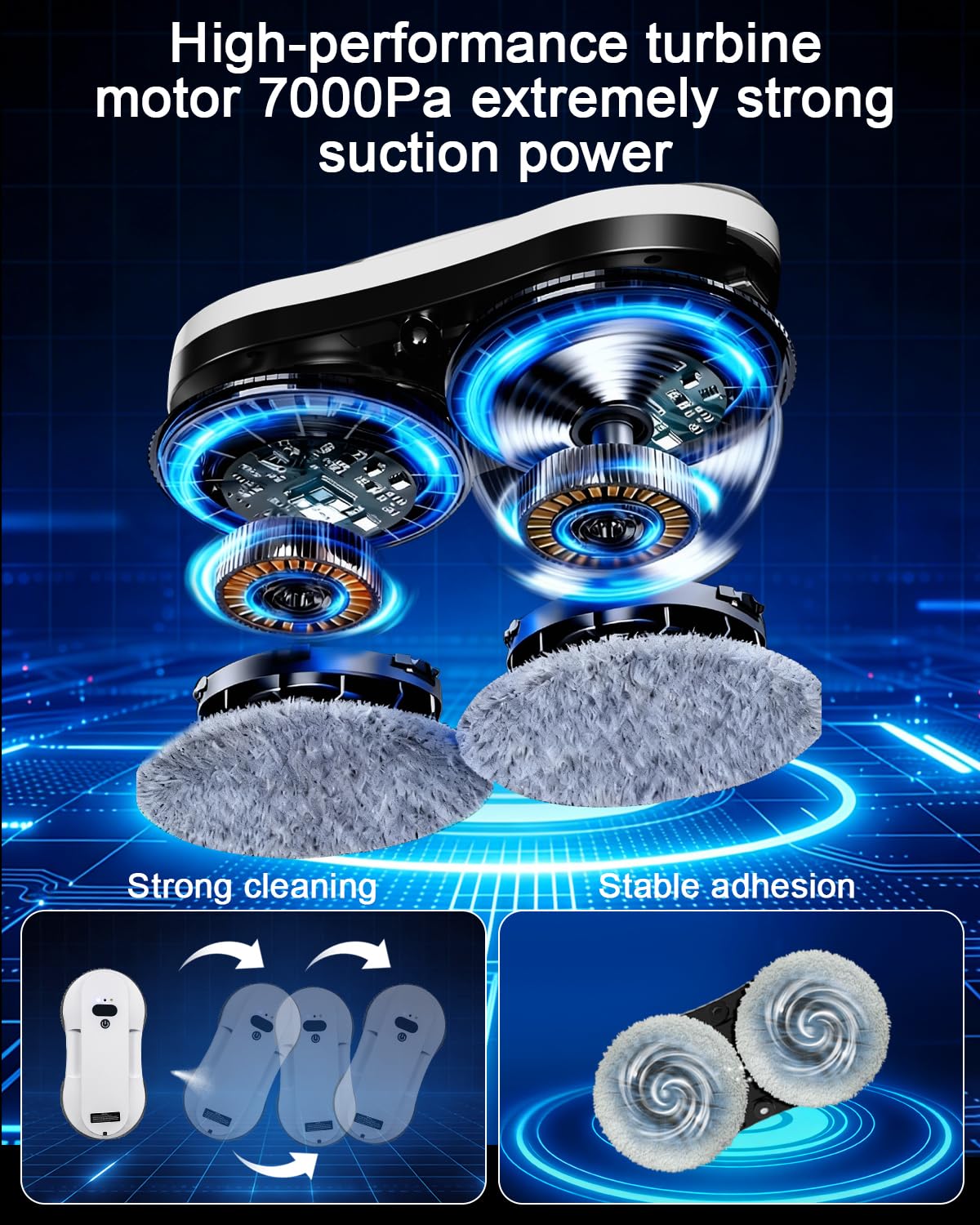 EAEGE Window Cleaning Robot, Automatic Window Cleaner Robot with Dual Spray-50ml Tank, Edge Detection, Intelligent Path Planning, 3000pa Strong Suction, Anti-Drop Protection