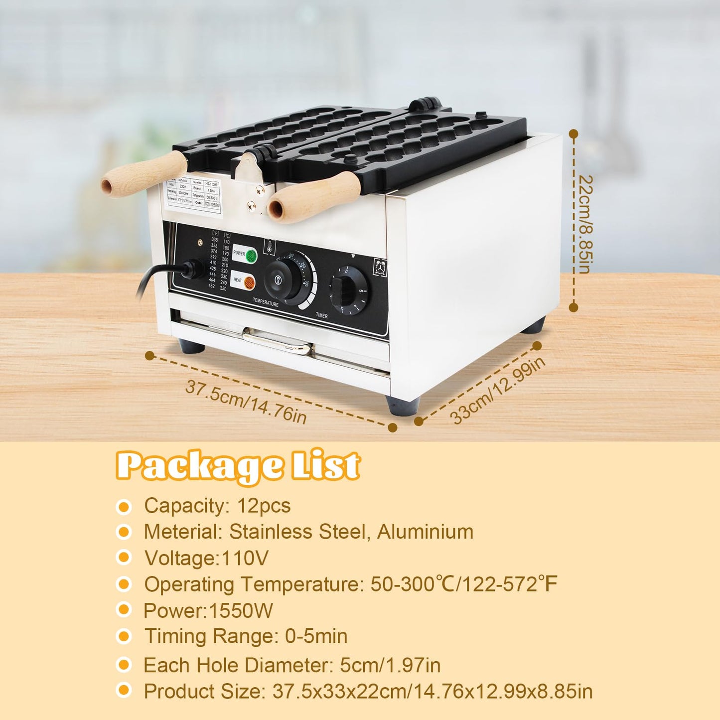 Commercial Bubble Waffle Maker, 1500W Electric Waffle Bites Ball Machine, Mini Nonstick Pancakes Muffins Baking Machine, Popular Snack Equipment For Bakeries, Restaurants