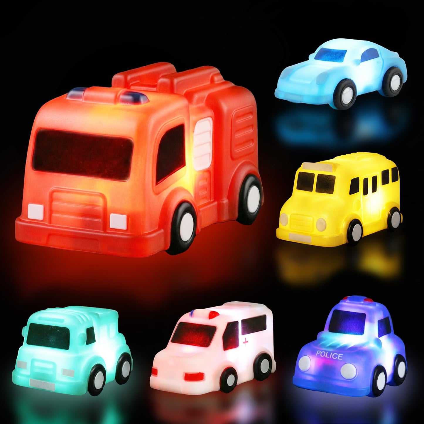 TOY Life 6 PCS Cars Light Up Bath Toys for Kids Ages 4-8, No Hole Glow Bath Toys for Kids, Baby Toddler Bath-Time, Easter Basket Stuffers Gifts for Kids Boys Girls, Ideal for Shower, Bathtub, Pool