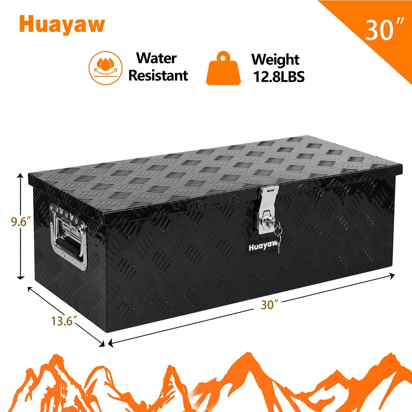 Aluminum Truck Tool Box, Heavy Duty Waterproof Truck Storage Organizer, Pickup Truck Bed RV Trailer with Side Handle, Lock and Keys (Black, 30-INCH)