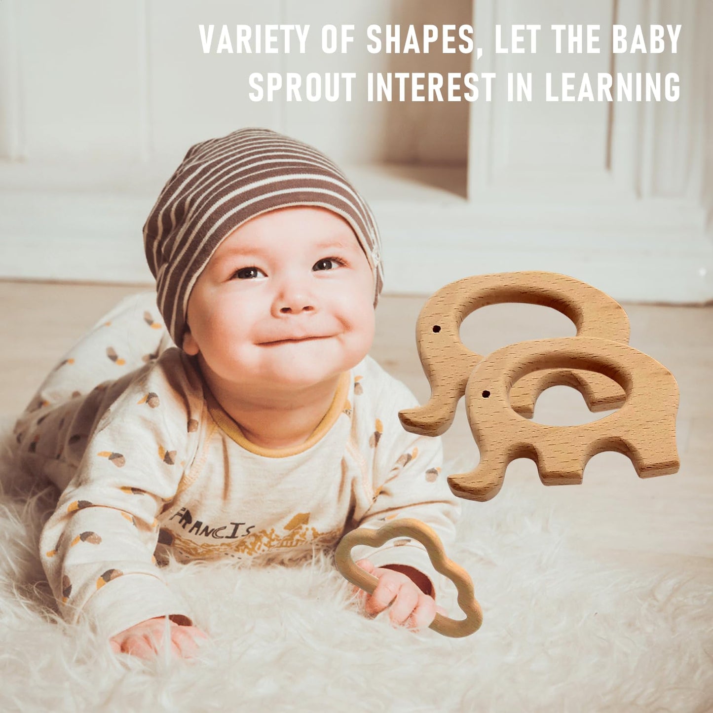 OSTTRPO 12-Pcs Baby Teether Toys,Wooden Teethers for Babies - Wooden Animal Toys, Teething Rings, Toddler Chew Toys，Baby Teething Rings and Wooden Teether Set-Suitable for Children Over 36 Months