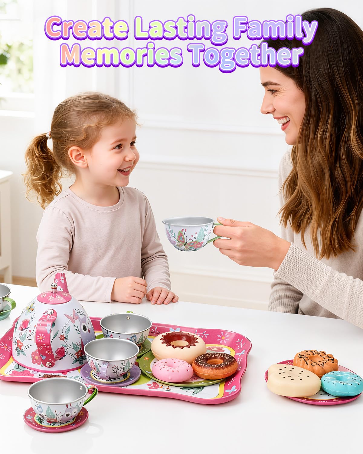 KONYXALU Updated Princess Tea Party Set for Little Girls & Boys - Toddler Tea Set with Dessert & Carrying Case- Immersive Tea Culture Discovery Set -Learn & Play Kids Tea Sets - Ultimate Gift Choice