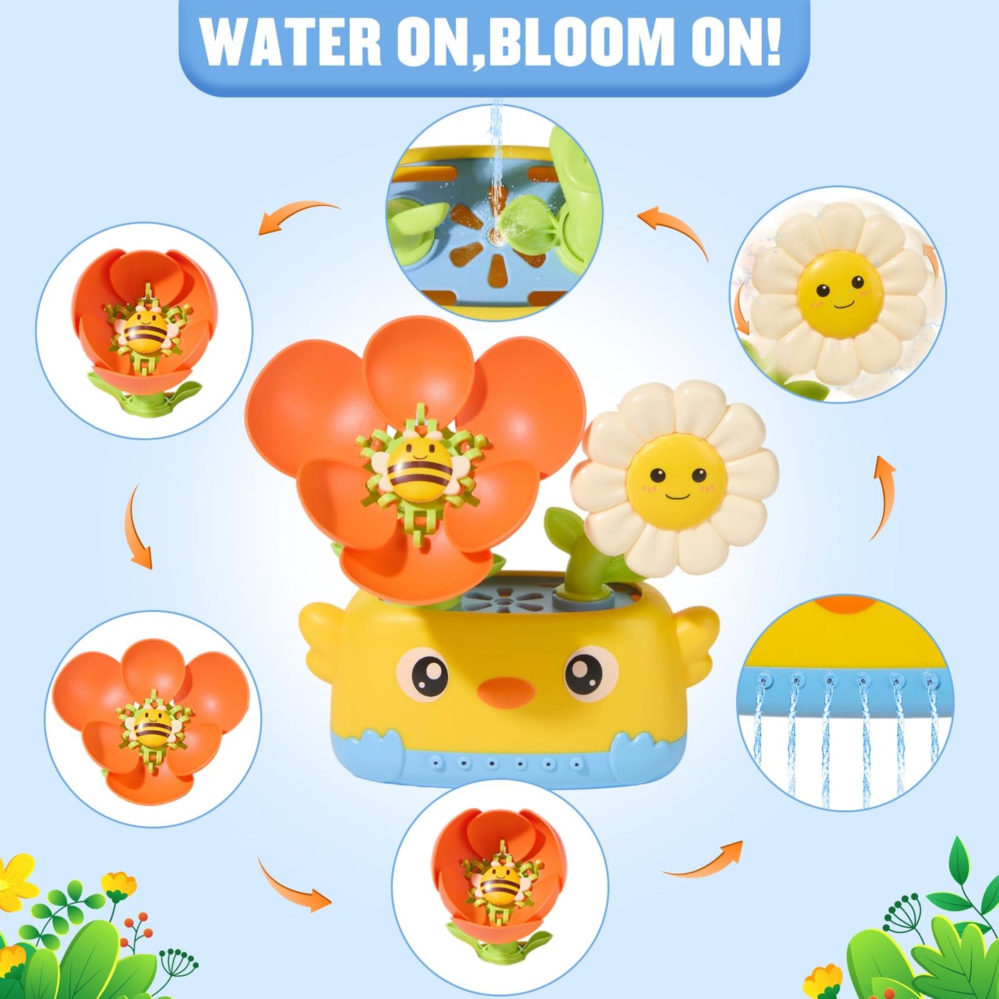 Toddler Bath Toys for Kids Ages 1-3 | Safe & Fun Mold Free Baby Bath Toys | Interactive Bath Toys with Blooming Flower with Watering Can Bathtub Water Toys for 1+ Year Old Great for Girls Shower Gifts