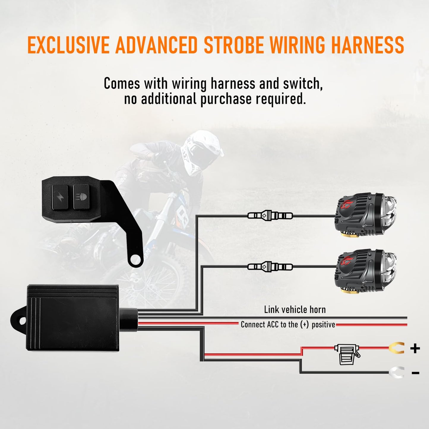 BOZCCZO Motorcycle Auxiliary LED Light Kit Driving Spotlights Lemon Green/Amber Fog Light with Mounting Bracket Remote Control Harness 120W Off-Road Work Compatible with Motorcycle J-eep Car Truck