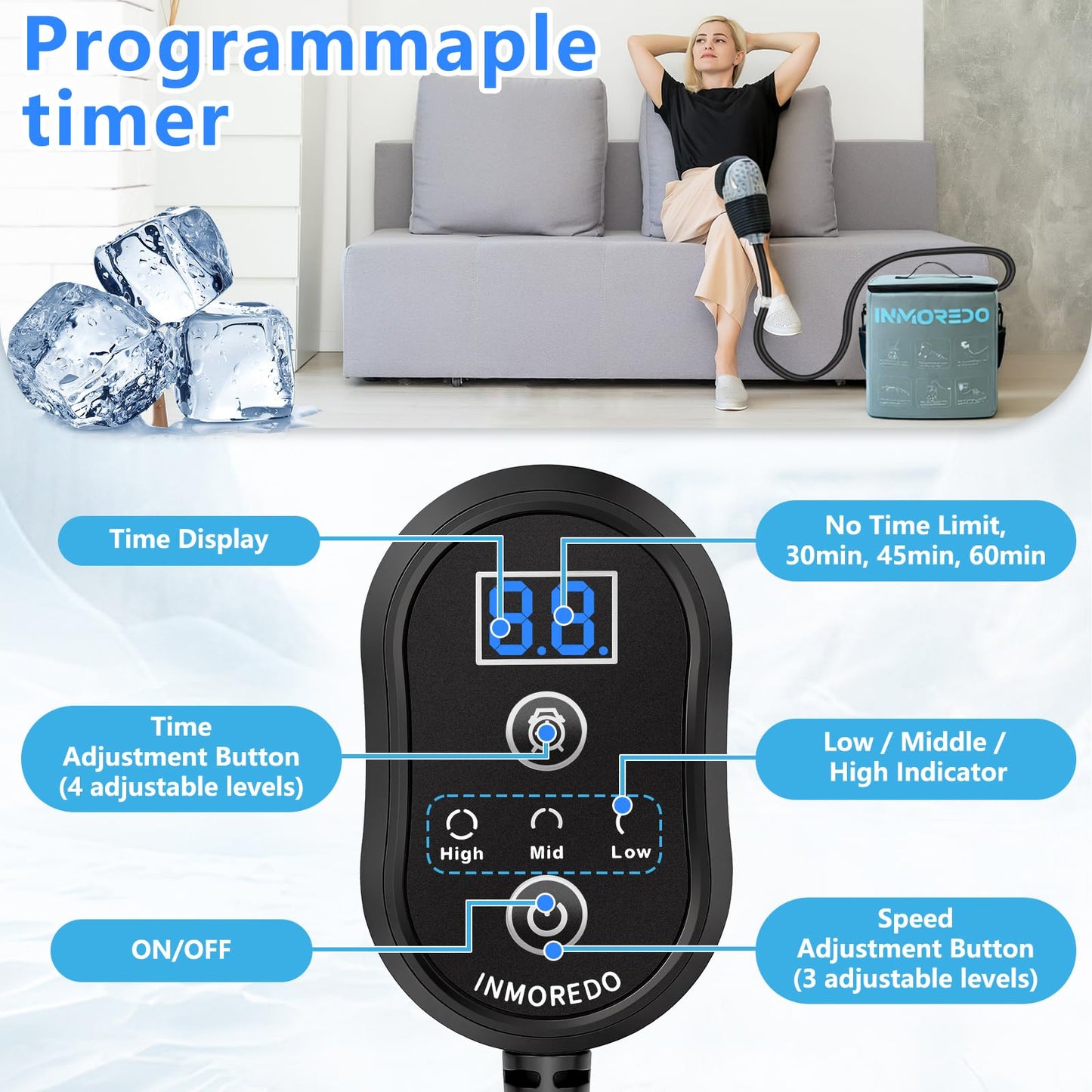 Cold Therapy Machine, Programmable Ice Therapy Machine for Knee After Surgery, Knee Replacement Recovery, Cryotherapy Pain Relief System, Compression Pad for Shoulder, Arm, Hip, Ankle