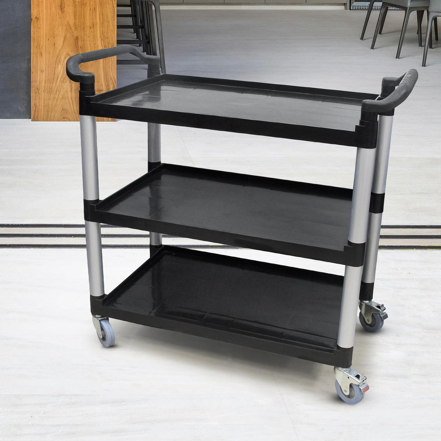SHUNYILONG Plastic Extra Large Food Cart with Wheels for Business | Heavy Duty Rolling Utility Cart with Wheels (2 Brakes) | 40.5" Dx 19.6" W X 38.1" H 510 lbs Capacity for Kitchen Office Restaurant