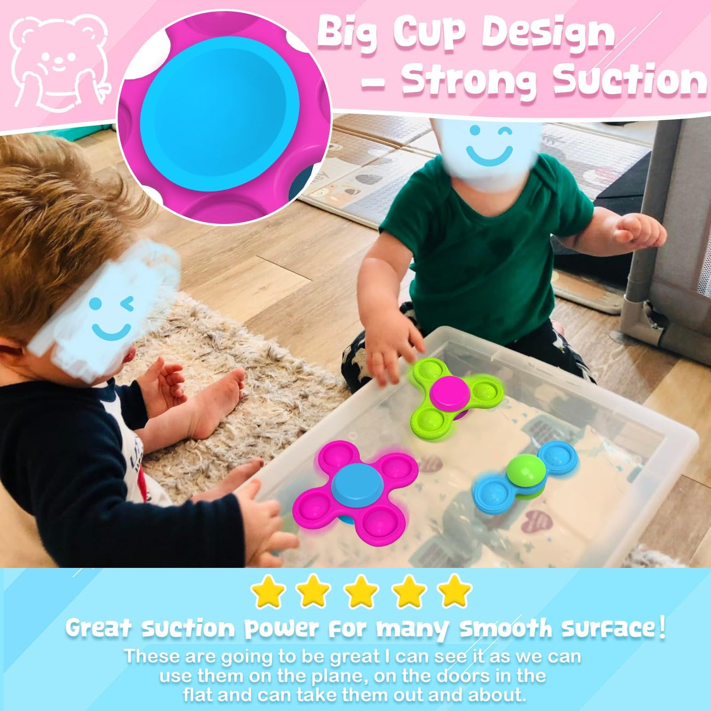 Guibola Spinner Toys for Babies, 3PCS | Suction Cup Spinner Toy for 1 2 Year Old Boys Girls | Suction Spinners Baby | Baby Toys 12-18 Months | Sensory Toy for Toddlers 1-3 (Cute Animals)