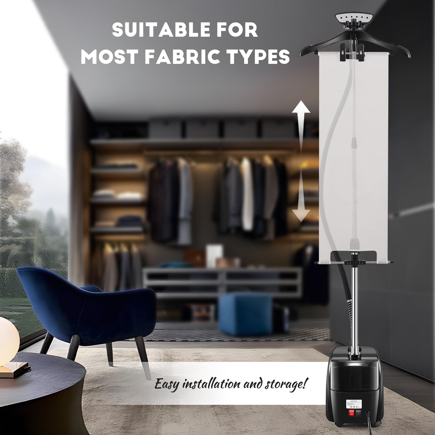 CGOLDENWALL Professional Standing Garment Steamer for Clothes 1500w Continuous 70 mins Powerful Steam, 30s Fast Heat-up, Includes Fabric brush, Ironing pad, Gloves,Trouser Clips