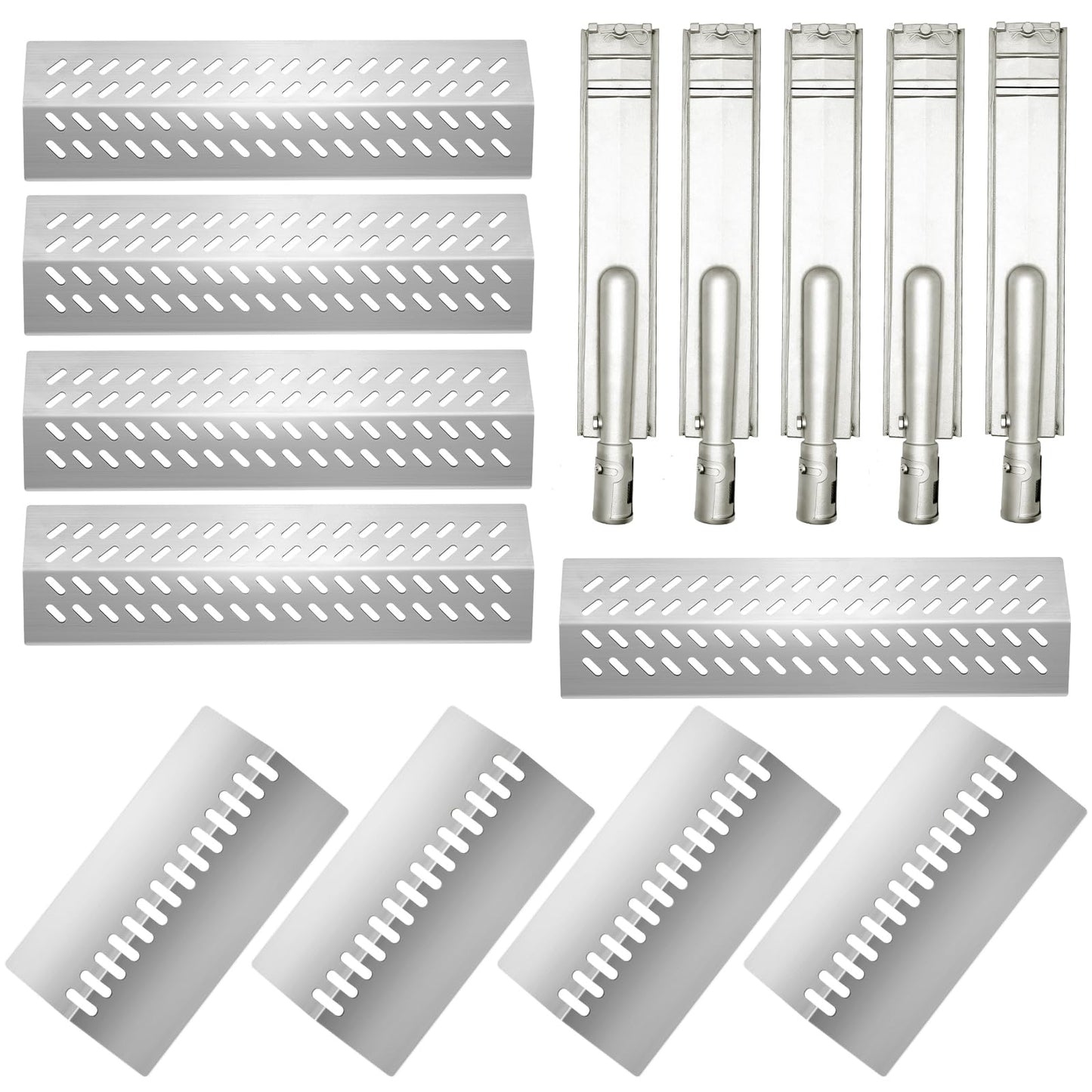 LPTNFRTN Stainless Steel 5pcs 16631 Flame Tamer Flavor bar and 4pcs 16520 Heat Plate Shield with 5 pcs 16516 Burners for Bull Grill Replacement Parts,for Blaze Lion Cal Flame G Series 5 Burner Grill