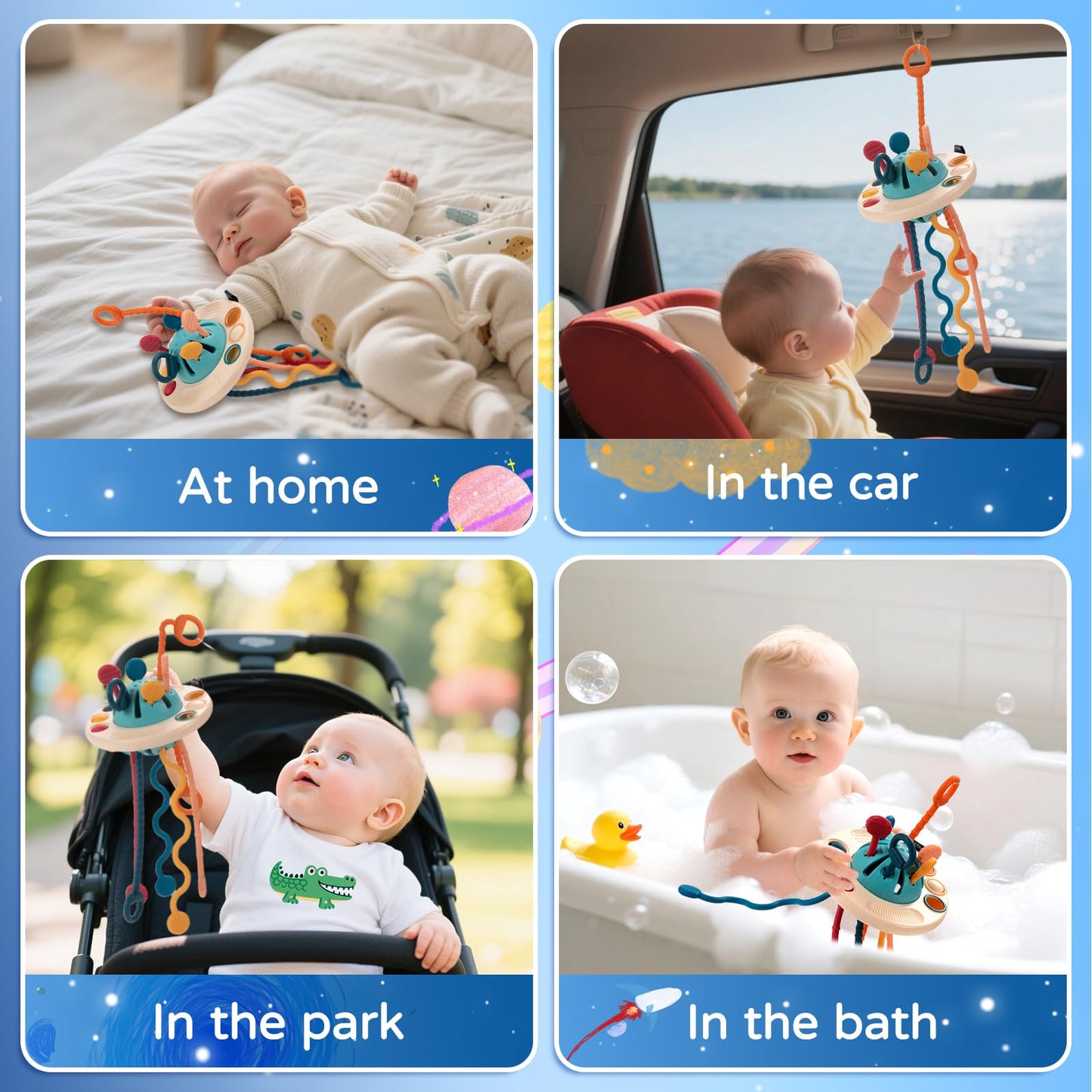 woollywink Baby Toys for 1 Year Old, Montessori Toys Hanging in Stroller, Sensory Toy for Todders 12-18 Months+, UFO Pulling Educational Game for Developing Motor Skills Gift for Boys& Girls