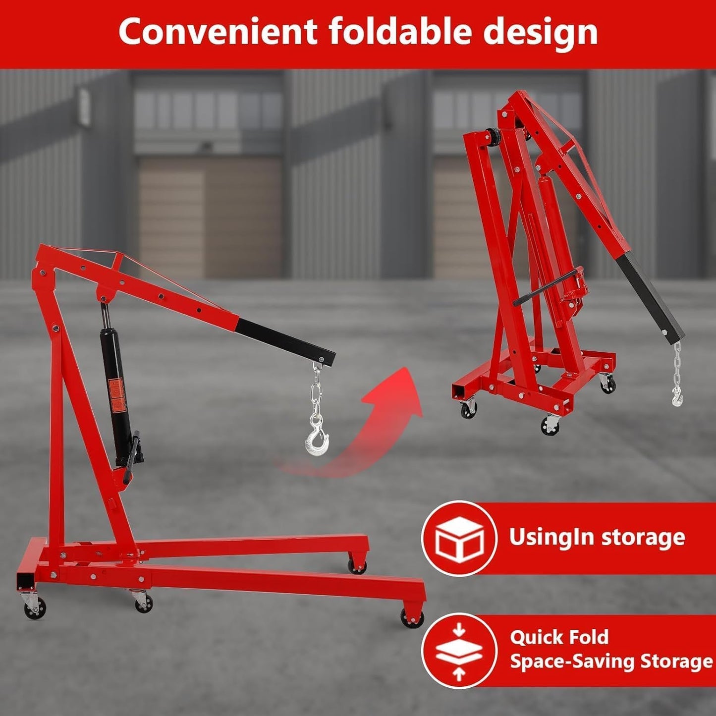 PeacefulHues 2 Ton Engine Hoist, 4400 LB Mobile Cherry Picker Engine Lift Hydraulic Tilting Engine Shop Crane with 6 Casters & Telescopic Boom for Garage, Workshops, Auto Repair