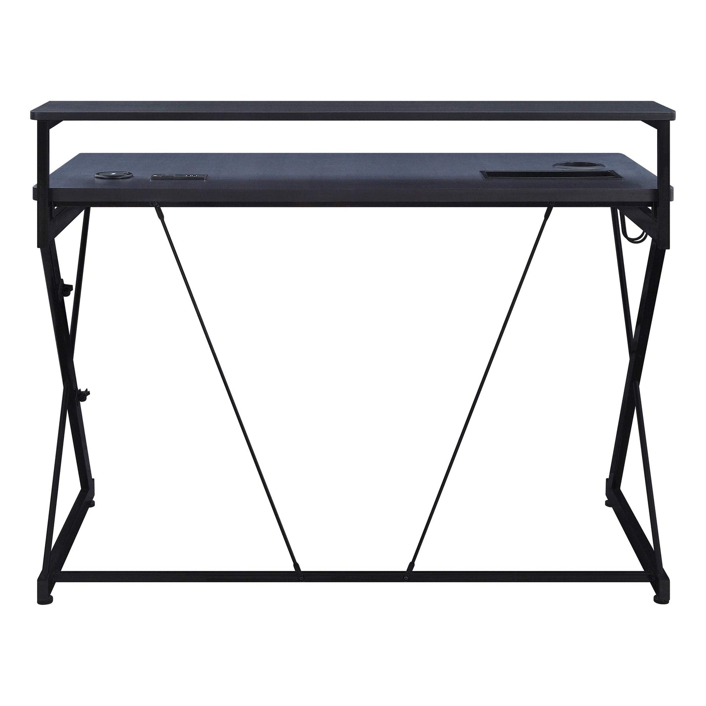 OSP Home Furnishings Emulator Battlestation Gaming Desk with RGB LED Lights, Black