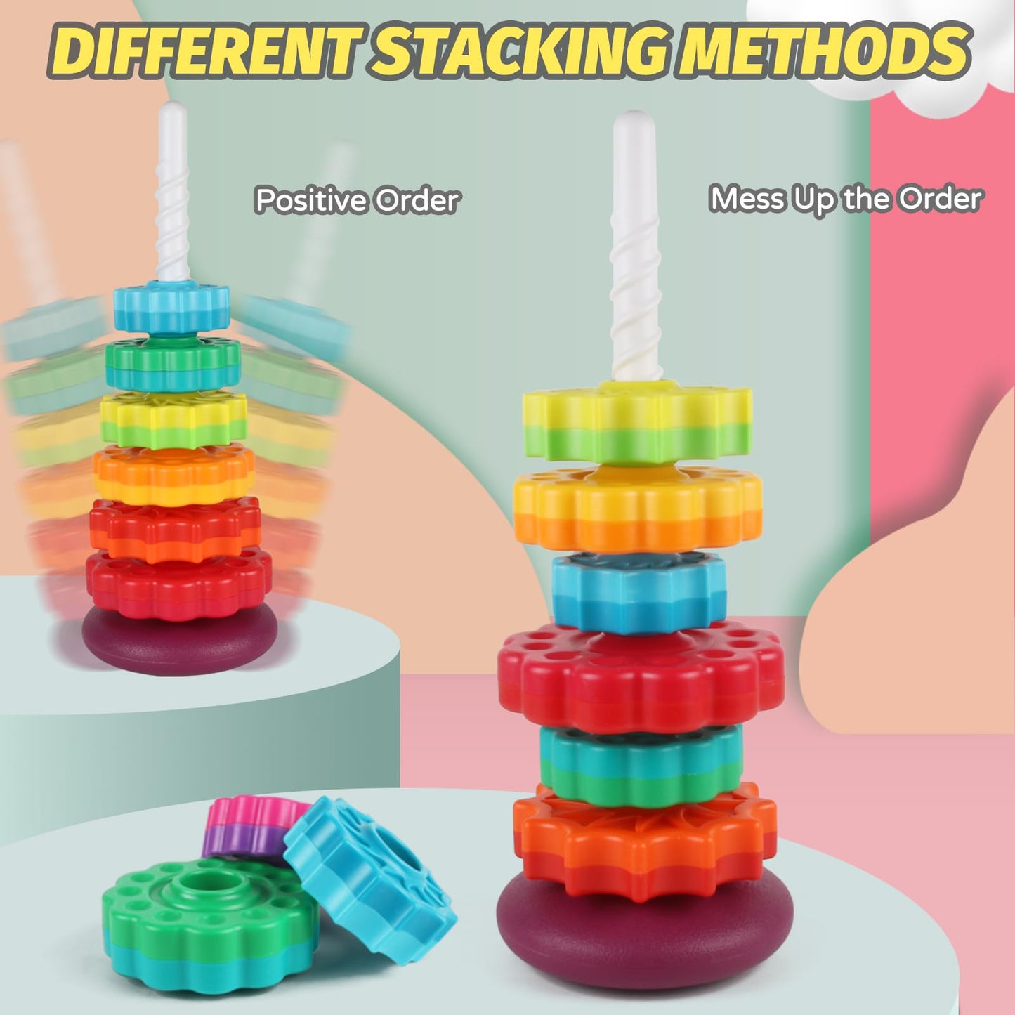 GKKBSJ Spinning Stacking Toys for Toddlers 1-3, Ring Stacker for Babies 0-6-12-18 Months, Spinner for Infants, Montessori Autism Sensory Toys, 1 2 3 Year Old Girl Boy Christmas Birthday Gifts