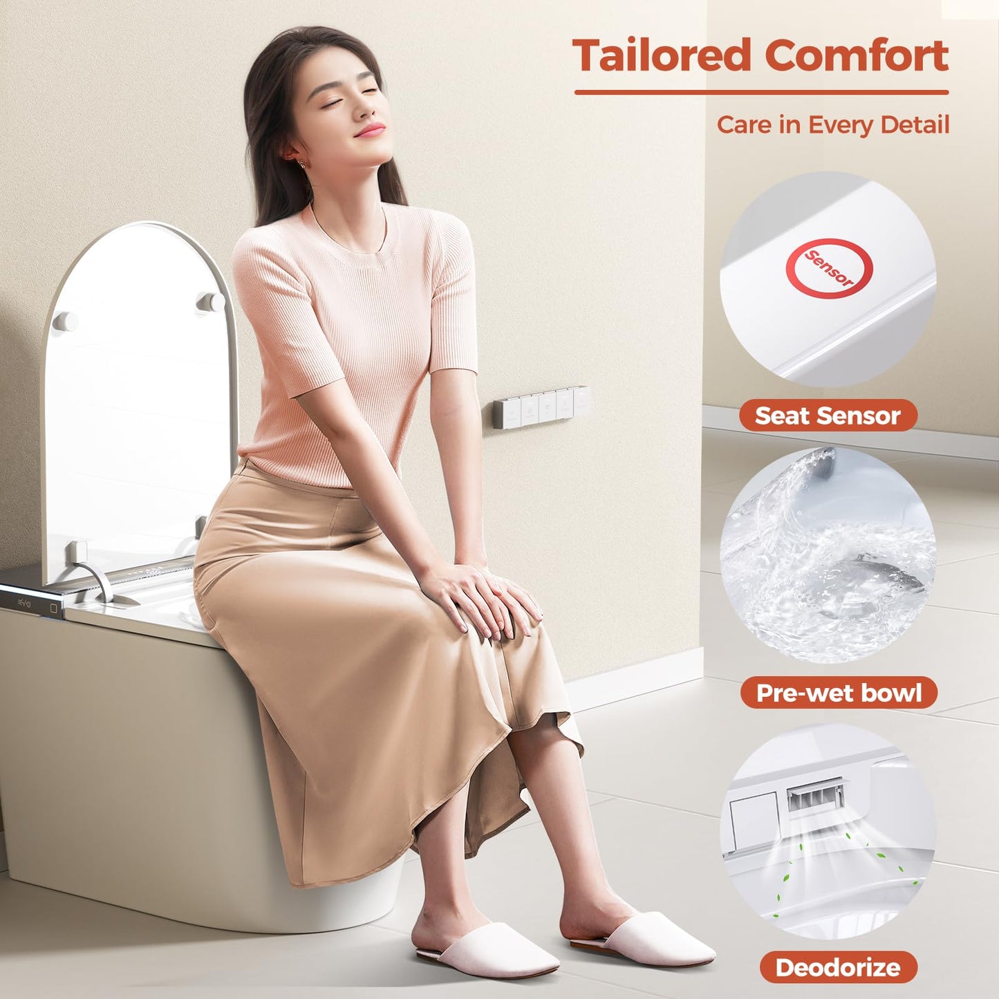 BAYTINA Smart Toilet, One Piece Toilet with Bidet Built in, Modern Tankless Toilet with Heated Toilet Seat, Bidet Warm Water, Dryer, Auto Toilet Flushing, Foot Sensor Operation