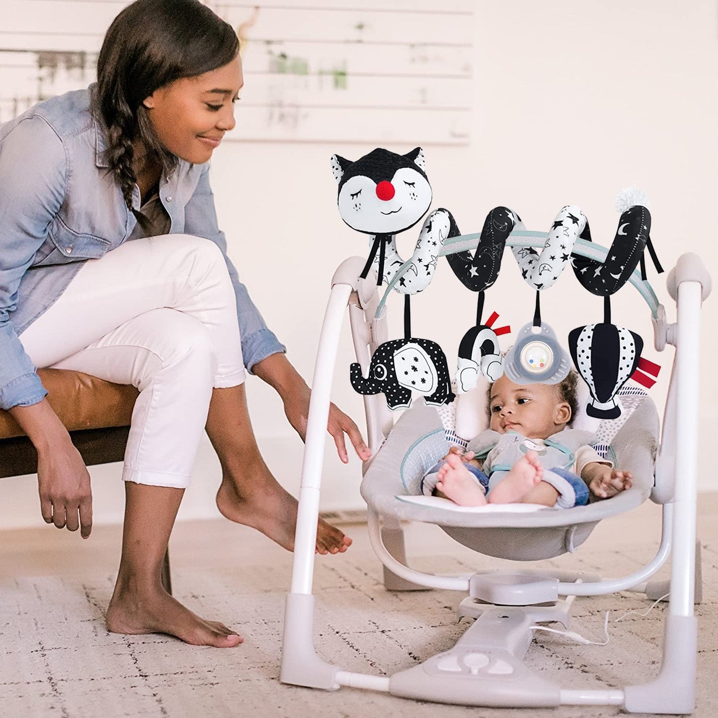 ORZIZRO Car Seat Toys, High Contrast Black and White Toy for Infants 0-3 6 12 Months, Musical Black Fox Carseat Toys Stroller Toy for Babies Newborns
