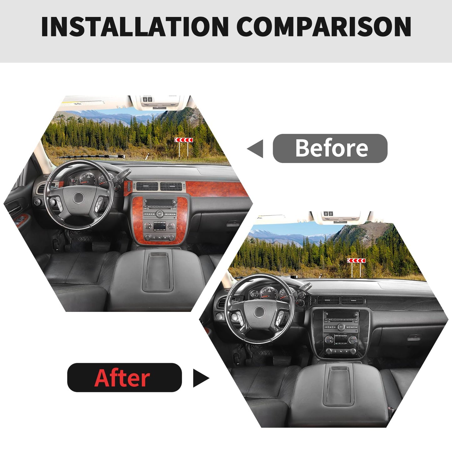 RT-TCZ Carbon Fiber Interior Trim Kit Cover Center Console Decoration Accessories for Chevy Avalanche/Suburban/Tahoe 2007-2013,for GMC Yukon/Sierra 2007-2013,12PCS
