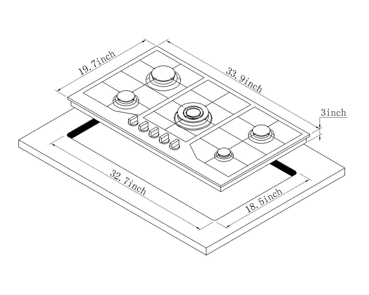 34 Inch Gas Cooktop Stainless Steel Built-in 5 Burners Gas Stovetop LPG/NG Convertible Gas Stove Top Dual Fuel Gas Hob DM5808