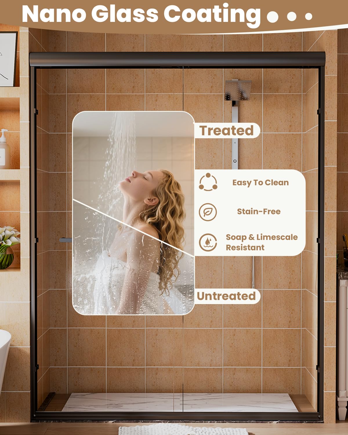 Sliding Shower Door 56-60" W x 72" H, Bathroom Sliding Door,Double Sliding Glass Shower Door, 1/4-Inch (6mm) Clear Tempered Glass, Easy Install Frameless Shower Doors for Walk-in Shower (Matte Black)