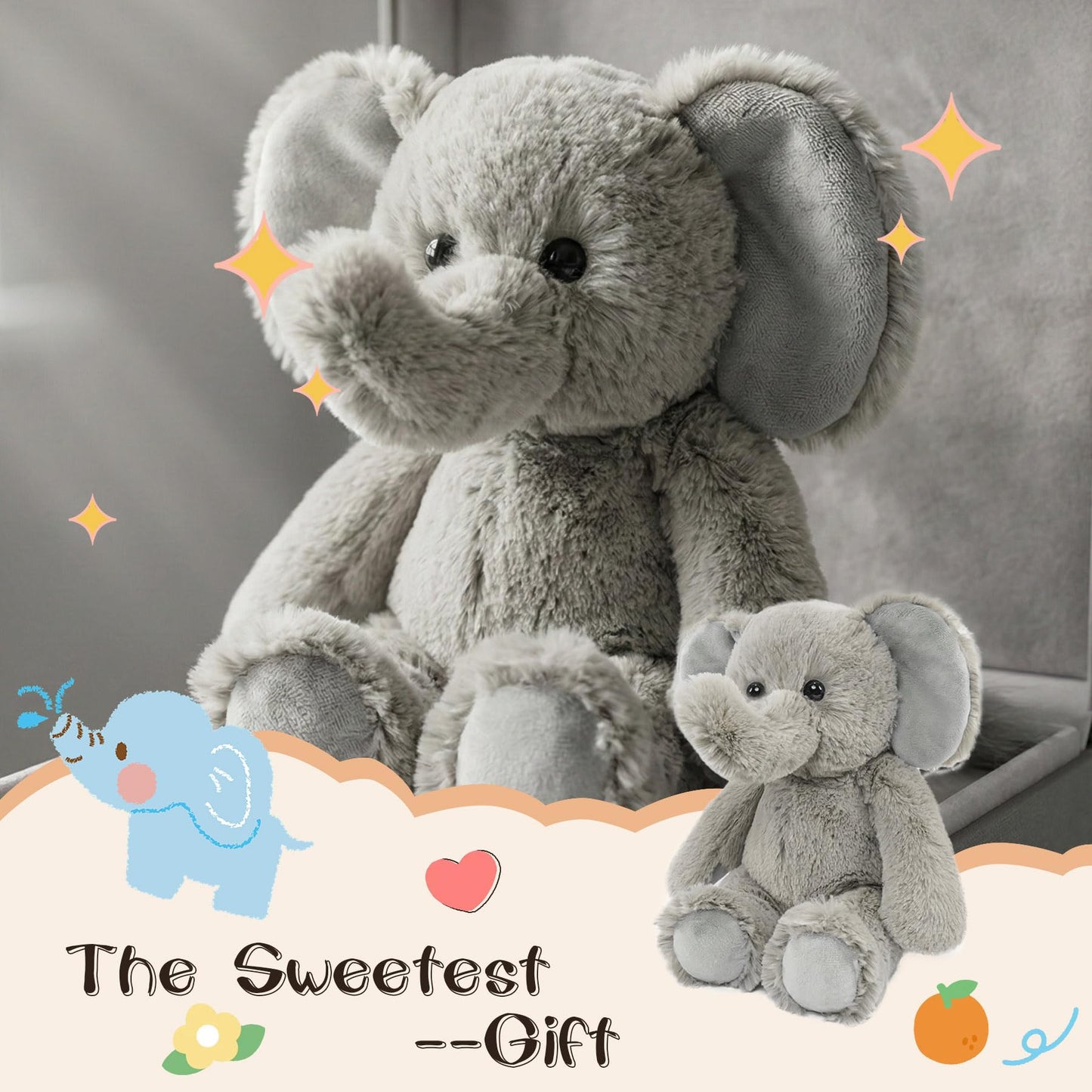 okegztoa Stuffed Animal Plush Toy Soft Plushie Cuddly Elephant Cute Plush Toy for Kids Toddlers Boys Girls Birthday Christmas Nursery Decor Party Favors