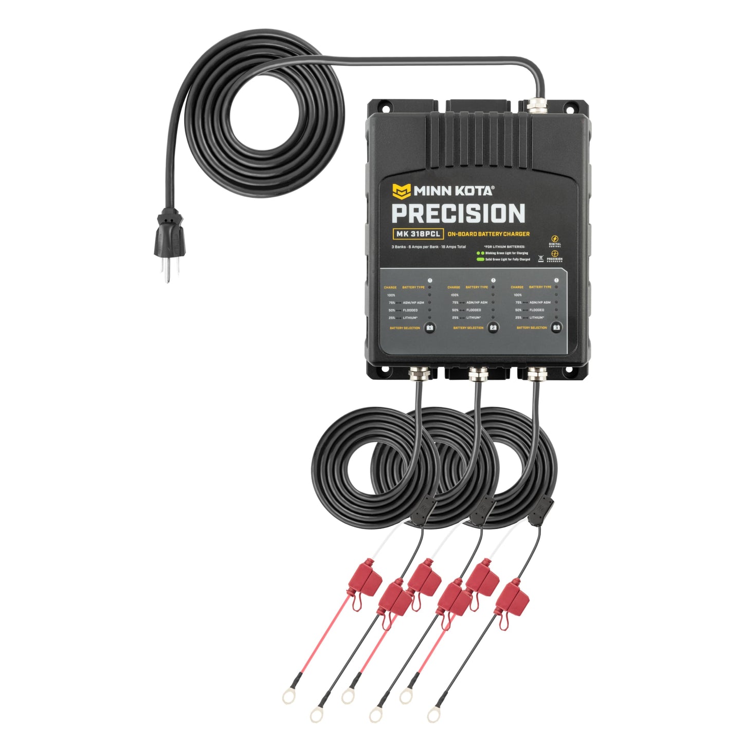 Minn Kota Precision MK-318PCL On-Board Marine Battery Charger – 3 Banks, 6 Amps Each