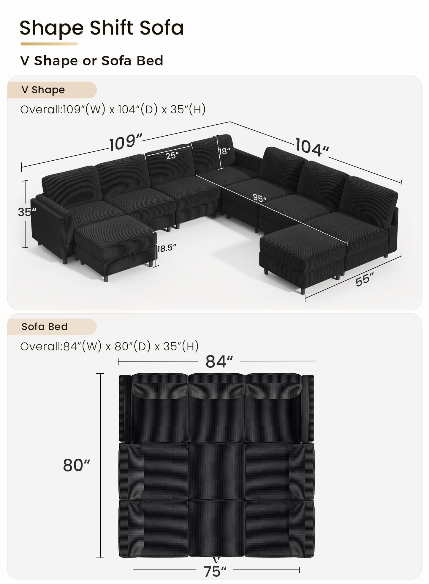 KKL 9 Seater Oversized Sofa Bed - 3 * 3 Modular Sectional Large Sofa Bed for Family, Sofa Couch with Storage Ottoman, Convertible L/U-Shaped Sleeper Lounge Couch for Living Room