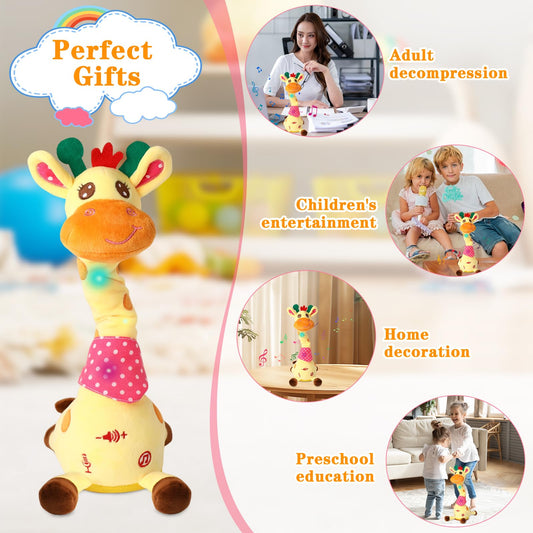 LLUKEME Dancing Talking Giraffe Toy for Baby Girl & Boy, Interactive Stuffed Animal Baby Toy Repeating What You Say, Glowing Musical Giraffe Gifts for Toddlers 1-3 Years Old, for Kids (Giraffe)