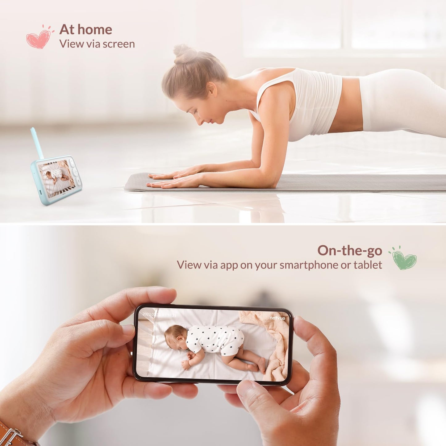 NETVUE Upgraded Baby Camera Monitor Video - 5000mAh Baby Monitor with Camera and Audio, 5" Display, 4 in 1 Bracket Meets The Needs in All Scenarios, Smart Phone App, Cry Detection