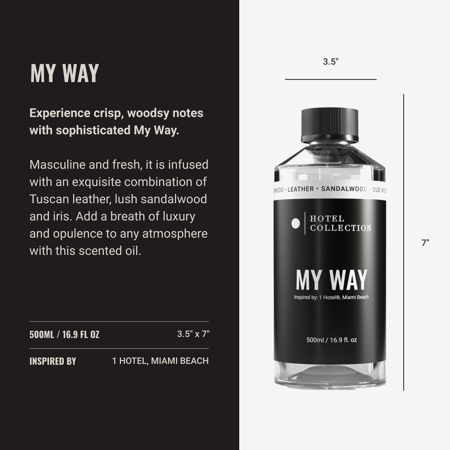 Hotel Collection Diffuser Oil - My Way - Aromatherapy Essential Fragrance Oil - Sandalwood, Warm Virginia Cedar & Beautiful Iris - 500ML 16.9 Fl oz