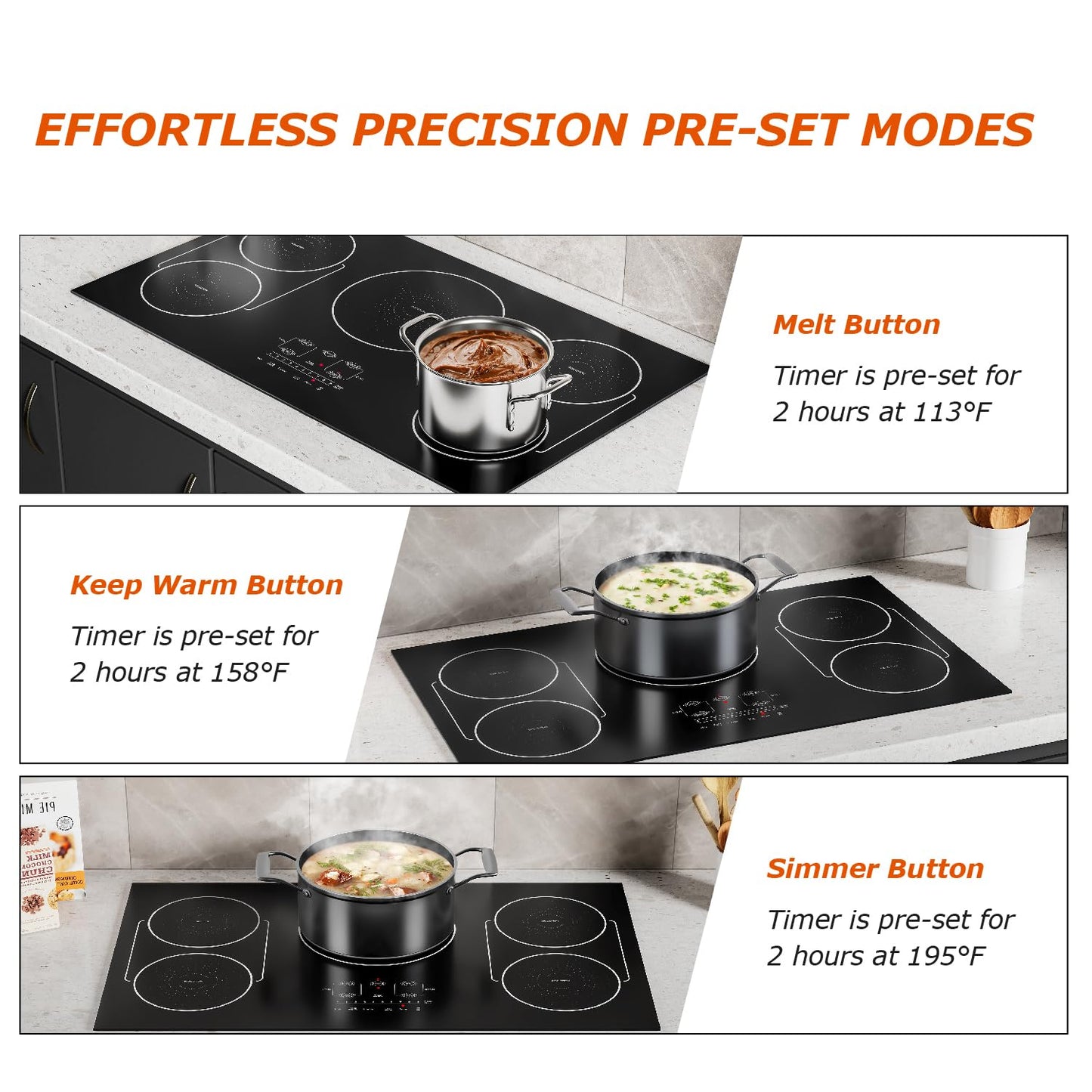 BIGoods 36 Inch Induction Cooktop 5 Burners, Flat Glass Top Electric Stove Hob with Bridge-SYNC, 3 Preset Modes Booster, Timer, Pause, Child Lock, Drop in, 208~240V/50A, Black