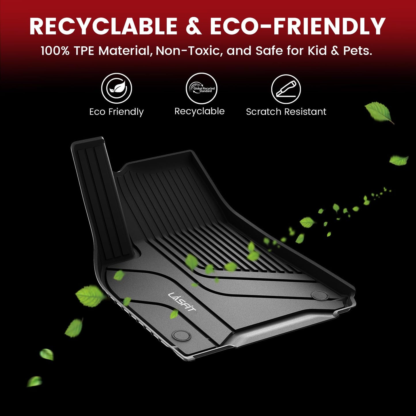 LASFIT Floor Mats & Trunk Mats for Tesla Model S 2021-2025 2026 (Include Plaid Model), All Weather TPE Custom Fit 1-3 Rows & Cargo Liners Full Set Car Mats Accessories, Black