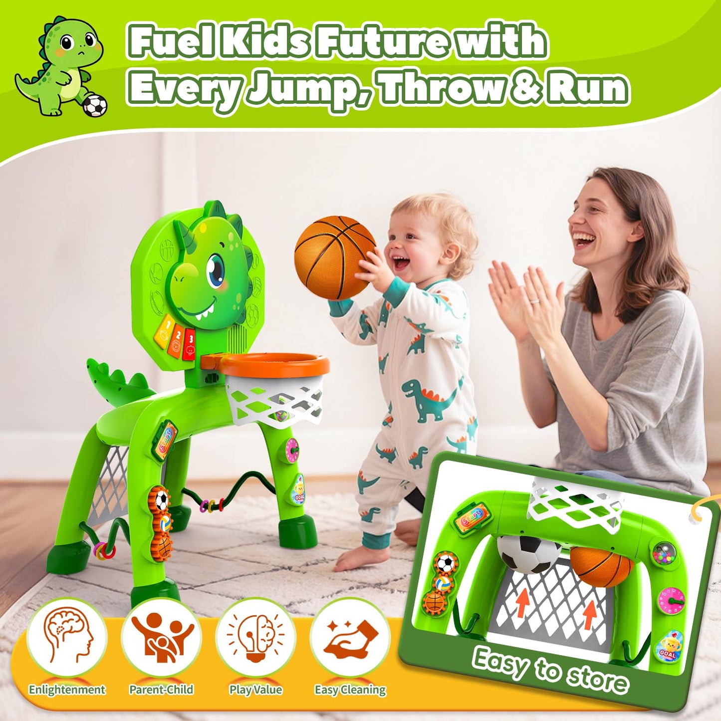 Thusine Toddler Basketball Hoop & Soccer Goal, Toys for 1 2 3 Year Old Boys, Kids Sports Toy with Light Sound Music, Toys for Baby 12-16-18 Months, Christmas Birthday Gifts for Ages 1-3