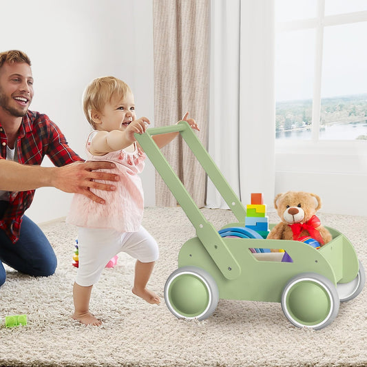 Wooden Baby Walker for Toddler, Baby Push Walker with Wheels for Infants Boys Girls, Toys Gift for Birthday Christmas New Year, Mint Green