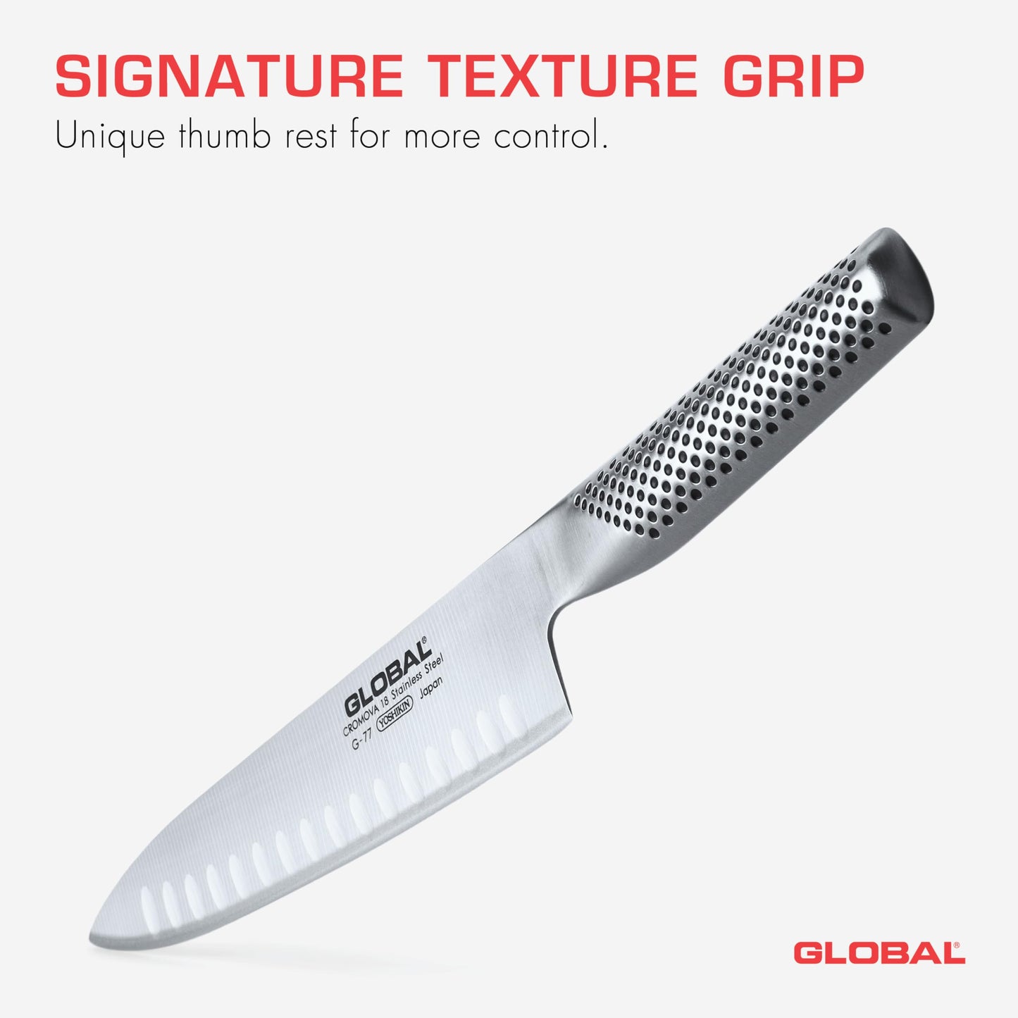 Global 8 inch Hollow Ground Chef's Knife - Lightweight Japanese Stainless Steel, Razor-Sharp Edge, Made in Japan, G-77