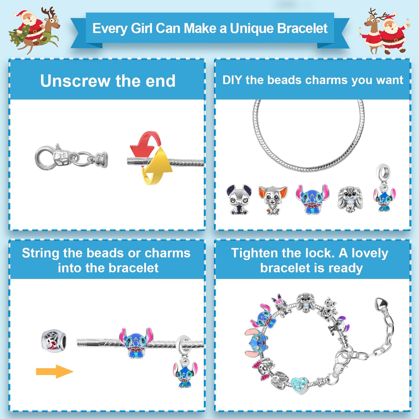 Advent Calendar 2025 Girls, 24 Days Christmas Countdown Calendar with 2 Bracelets and 22Pcs Unique Cartoon Charm Beads, Christmas Gifts for Girl Kids Teens