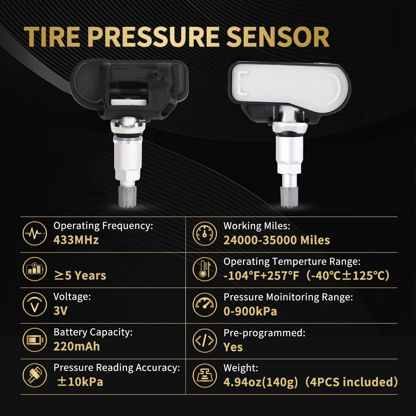 AXINMOTOO TPMS Sensor, 4PCS 433MHz Tire Pressure Monitoring Sensor Replacement for Mercedes-Benz C250 CL550 CLS550 E250 E550 G550 GL350 GLK250 ML350 S550 SL550 SLK250 Sprinter 2500 A0009050030